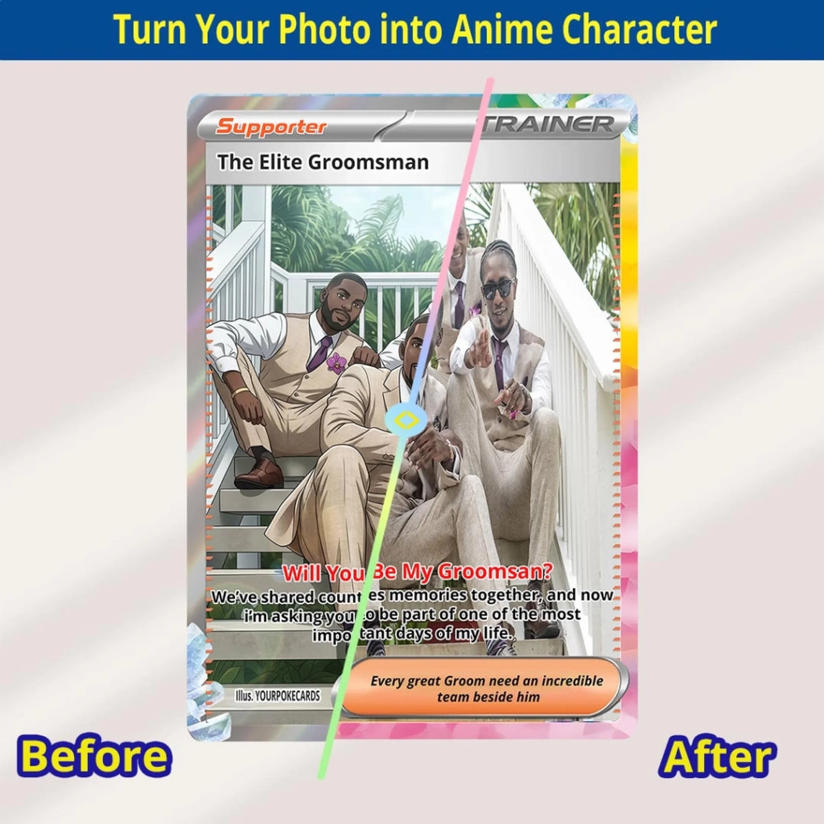 Groomsman Proposal Custom Poke Cards - Will You Be My Groomsman Personalized Trading Card - Funny Anime Wedding Gift for Bro & Friends - YPC-14-5