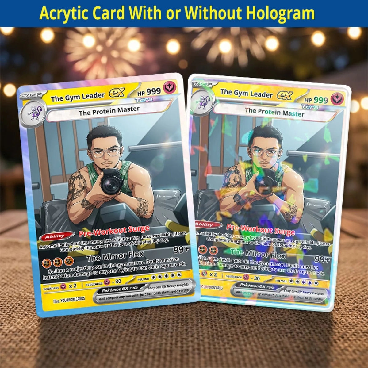 Custom Gym Leader Poke Cards - Personalized Fitness Trading Card - Funny Gym Bro Anime Portrait Gift - YPC-291