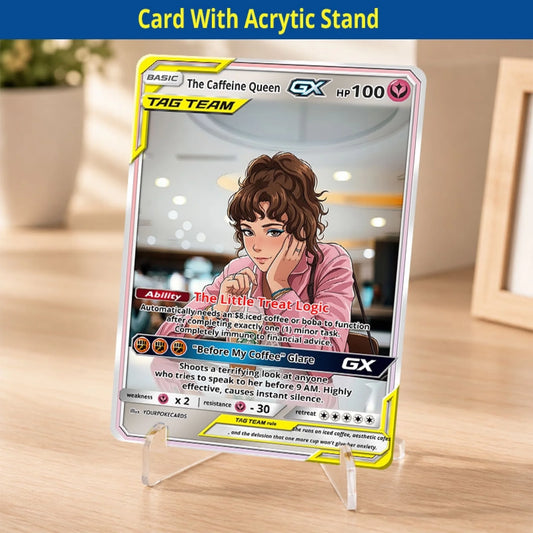 Custom Coffee & Boba Lover Poke Cards - Personalized Aesthetic Trading Card - Funny Anime Portrait Gift For Her - YPC-386