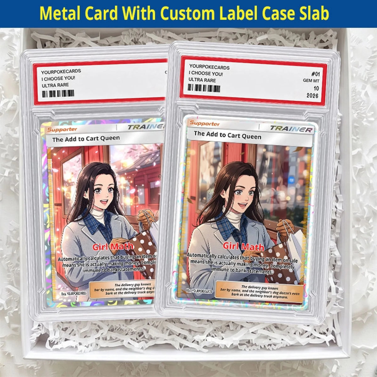 Custom Shopaholic Poke Cards - Personalized Retail Therapy Trading Card - Funny Anime Portrait Gift For Her - YPC-395