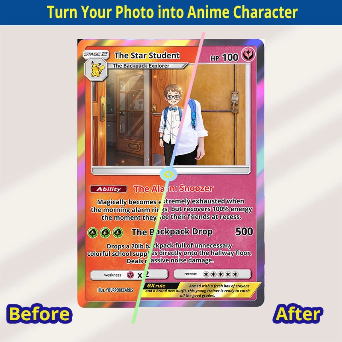 Custom Pokemon Cards Back To School Gift, Personalized Pokemon Card Custom Animated Style, Customizable Pokemon Cards - YPC-47 (3)