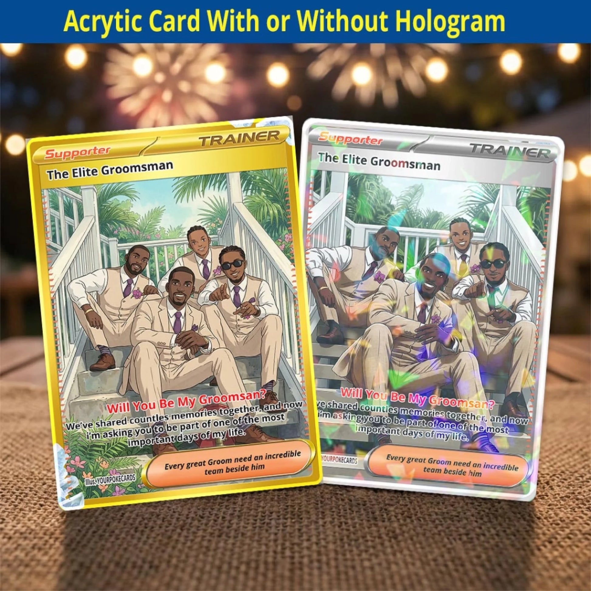 Groomsman Proposal Custom Poke Cards - Will You Be My Groomsman Personalized Trading Card - Funny Anime Wedding Gift for Bro & Friends - YPC-14-2