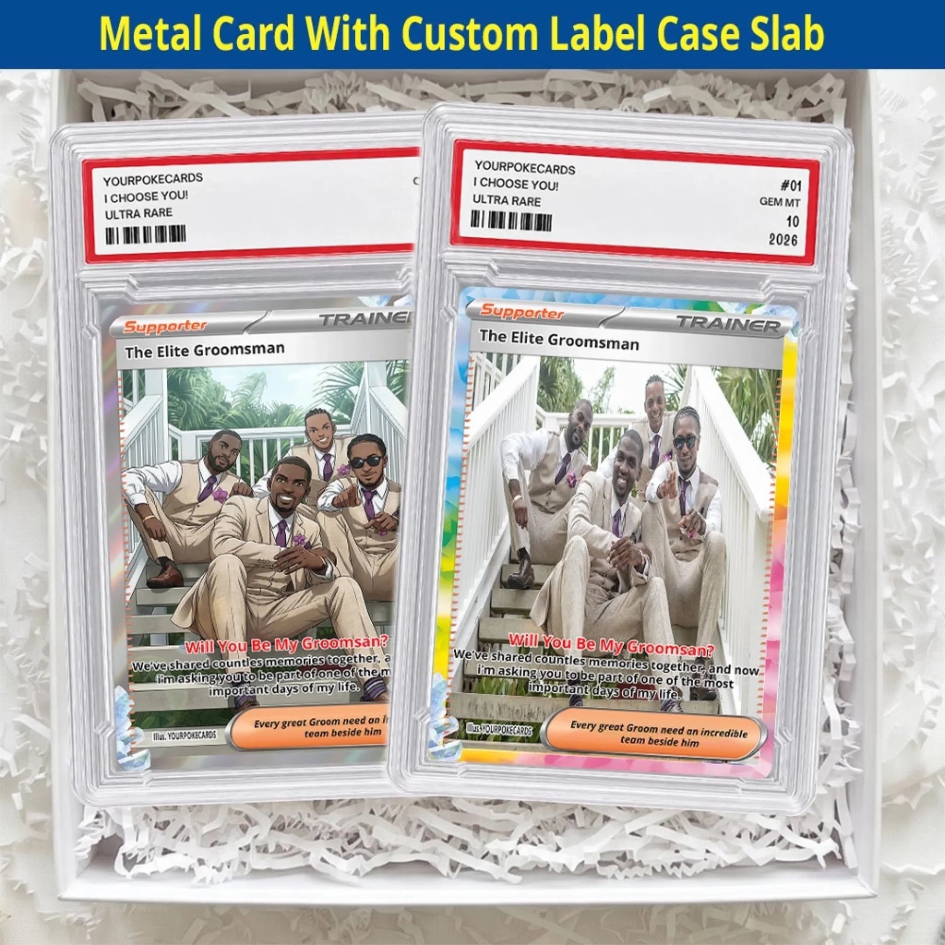 Groomsman Proposal Custom Poke Cards - Will You Be My Groomsman Personalized Trading Card - Funny Anime Wedding Gift for Bro & Friends - YPC-14-6