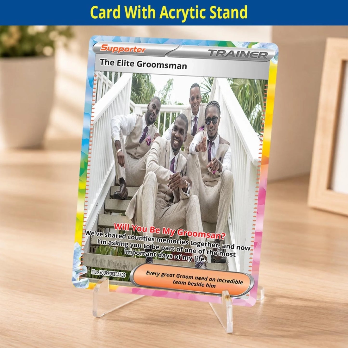 Groomsman Proposal Custom Poke Cards - Will You Be My Groomsman Personalized Trading Card - Funny Anime Wedding Gift for Bro & Friends - YPC-14-1