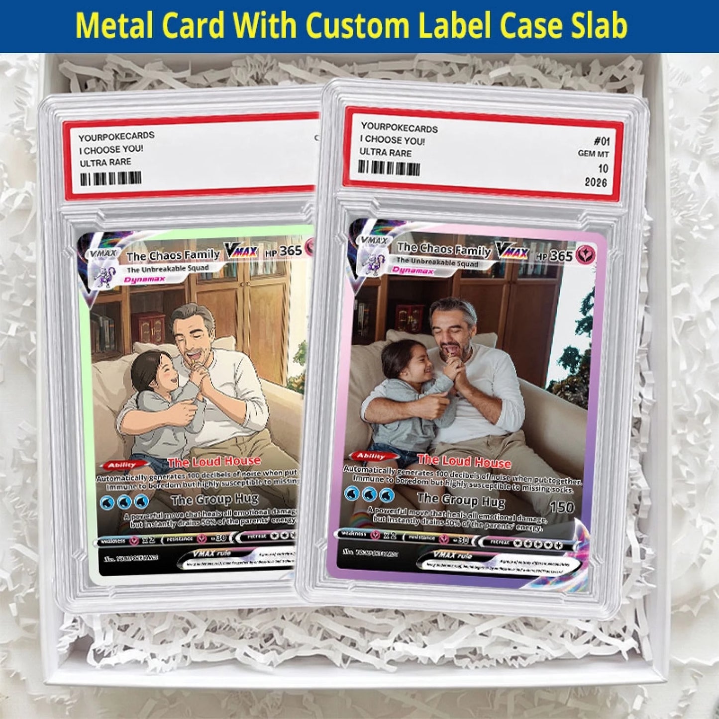 Custom Family Poke Cards - Personalized Family Portrait Trading Card - Funny Anime Keepsake Gift for Parents & Kids - YPC-17-5