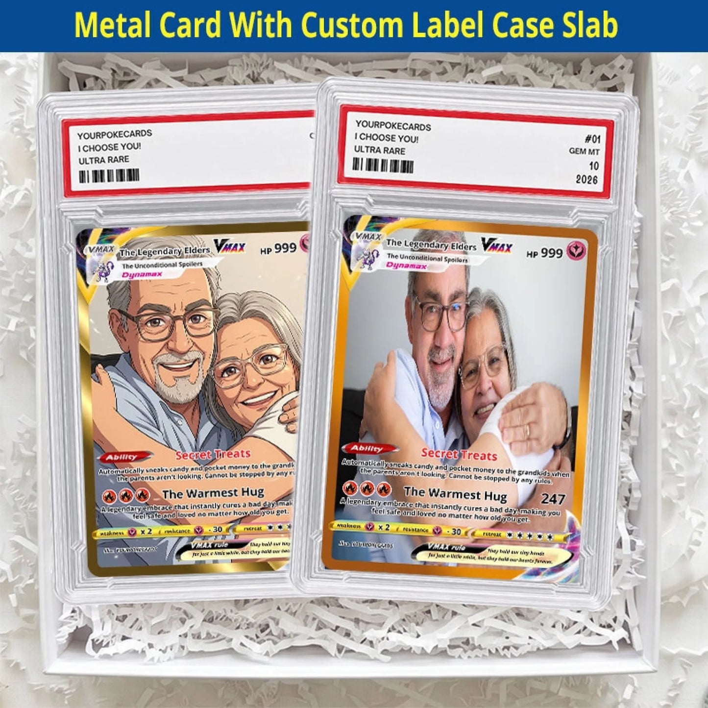 Custom Grandparents Poke Cards - Personalized Family Trading Card - Sentimental Anime Portrait Gift for Grandma & Grandpa - YPC-185