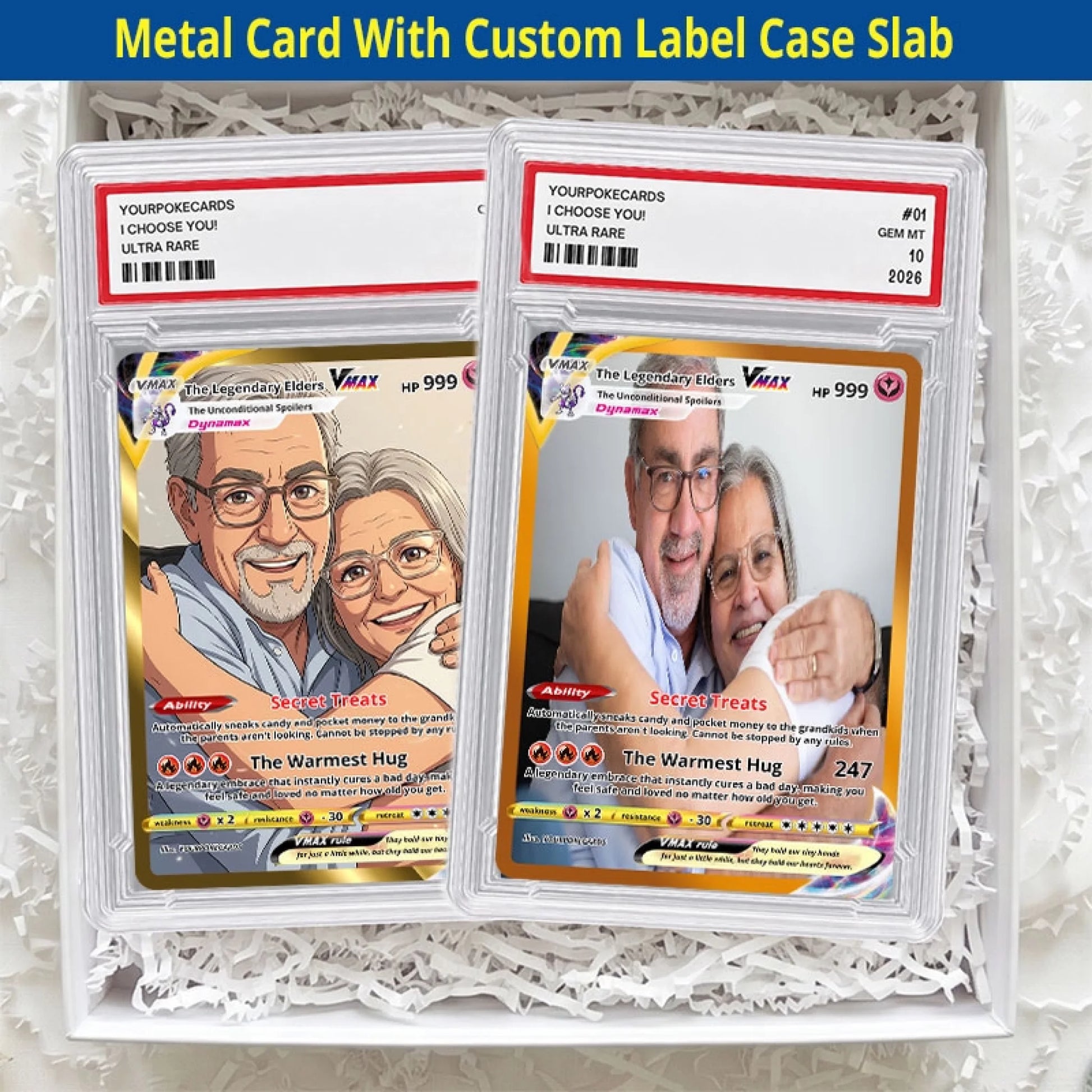 Custom Grandparents Poke Cards - Personalized Family Trading Card - Sentimental Anime Portrait Gift for Grandma & Grandpa - YPC-185
