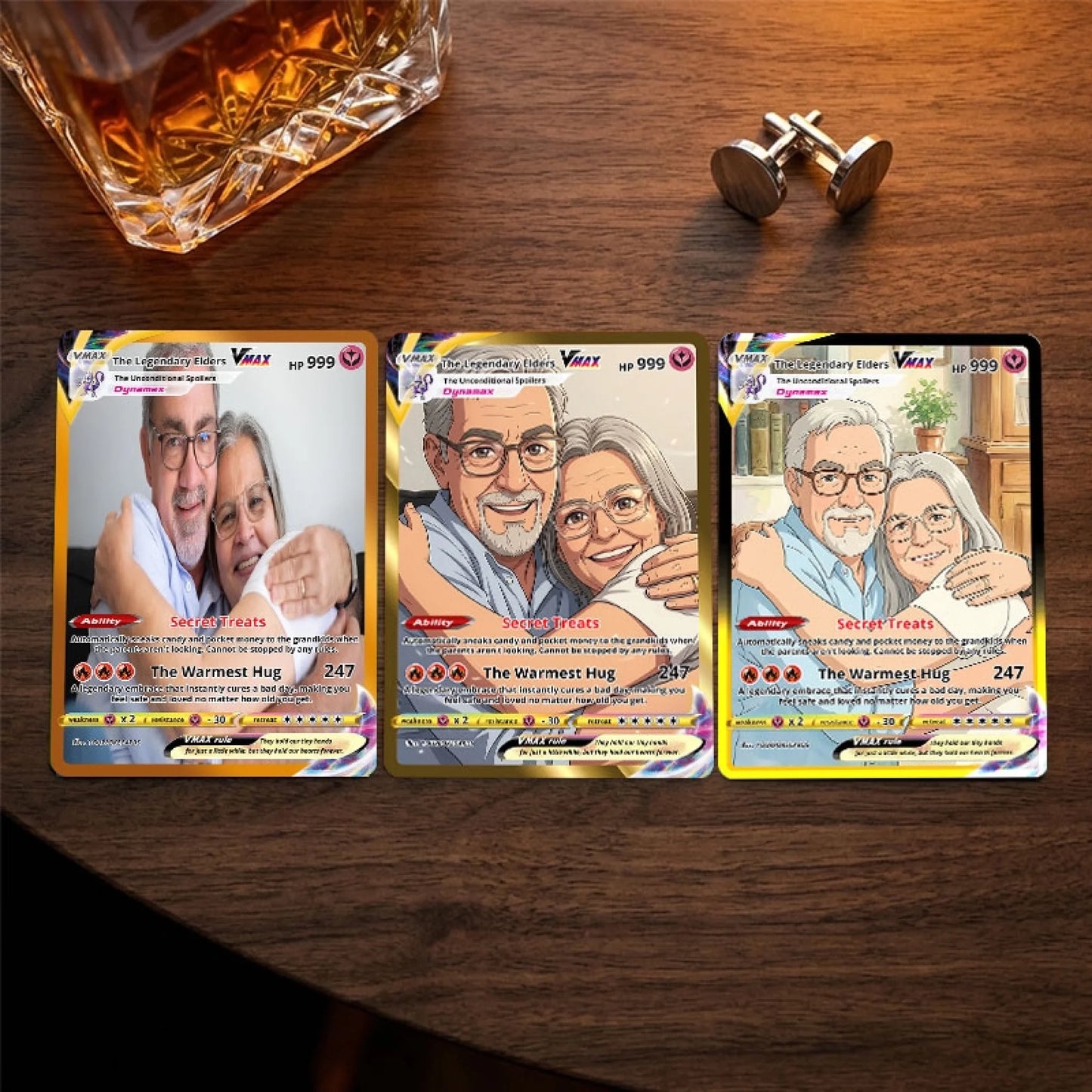 Custom Grandparents Poke Cards - Personalized Family Trading Card - Sentimental Anime Portrait Gift for Grandma & Grandpa - YPC-182
