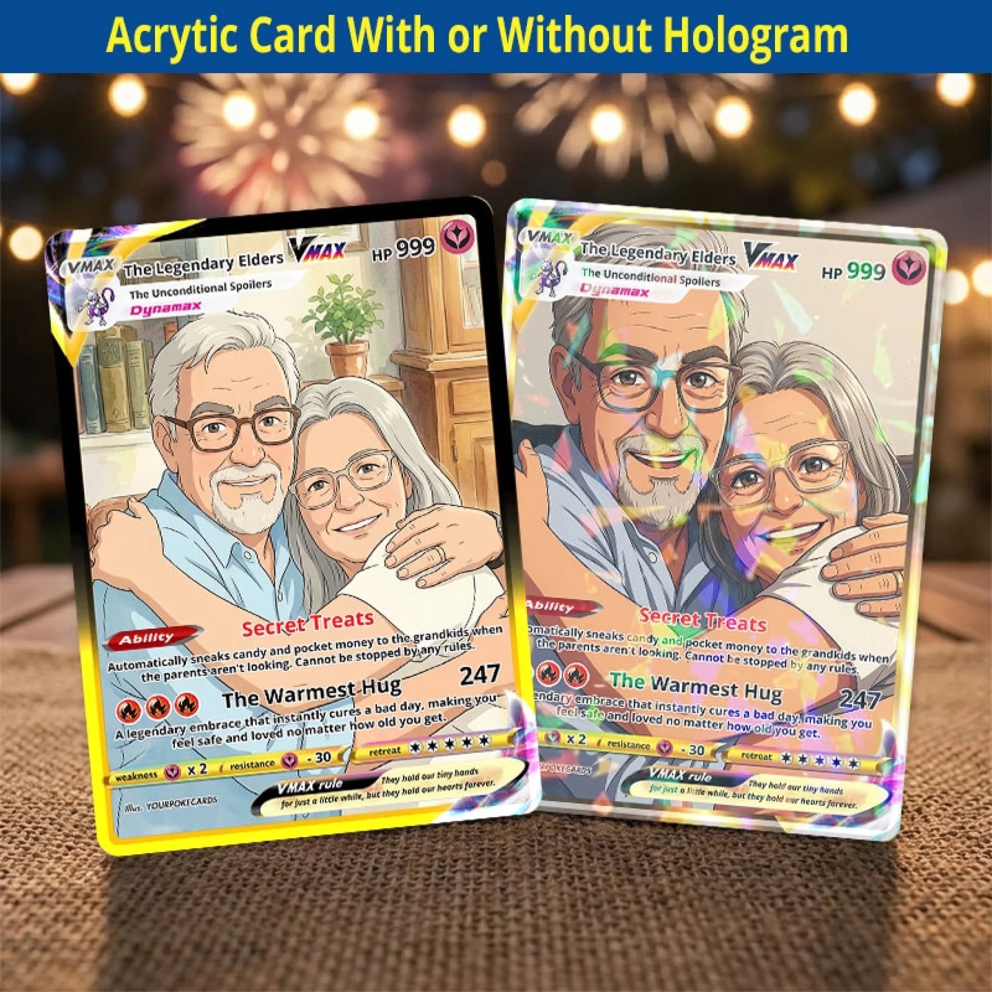Custom Grandparents Poke Cards - Personalized Family Trading Card - Sentimental Anime Portrait Gift for Grandma & Grandpa - YPC-181