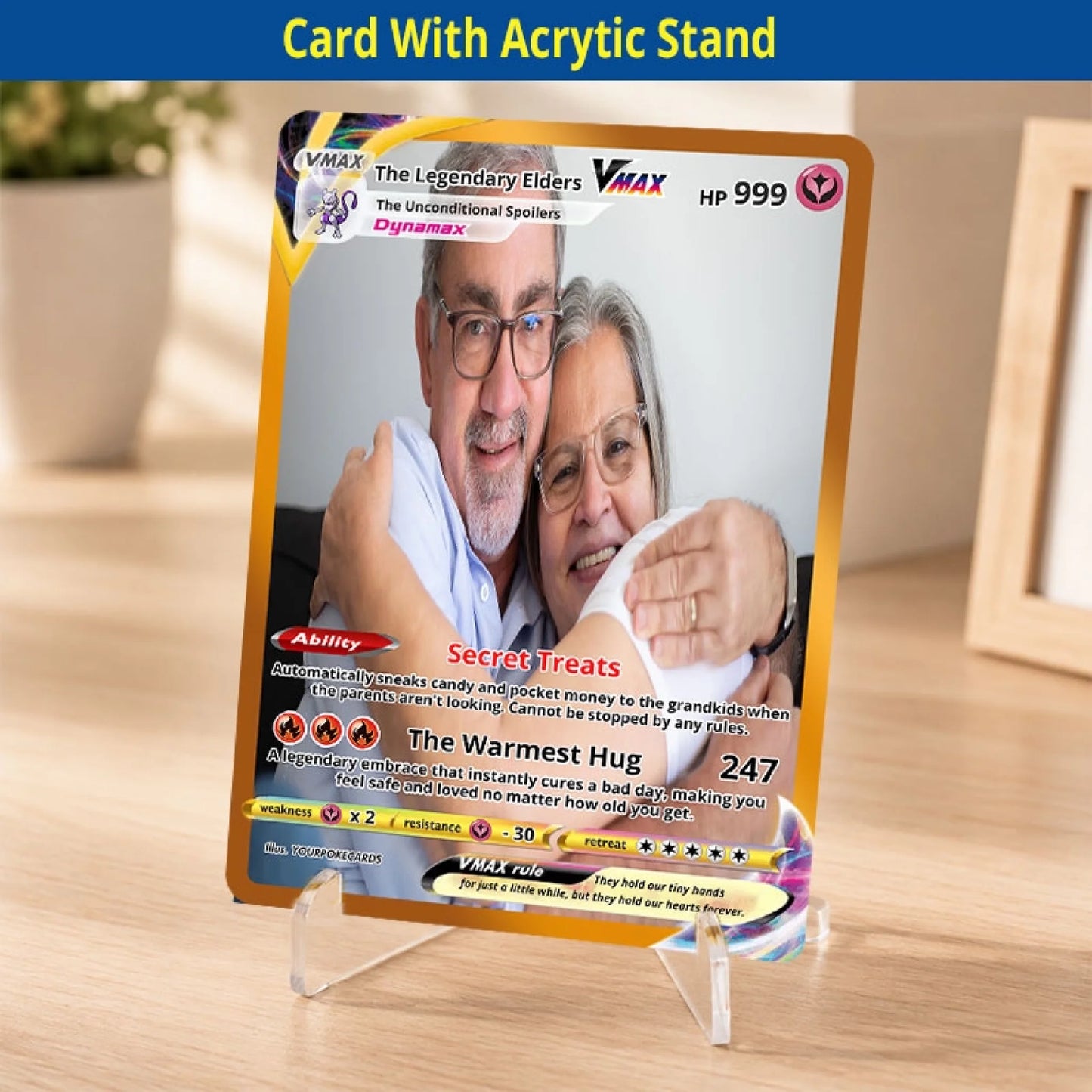Custom Grandparents Poke Cards - Personalized Family Trading Card - Sentimental Anime Portrait Gift for Grandma & Grandpa - YPC-186