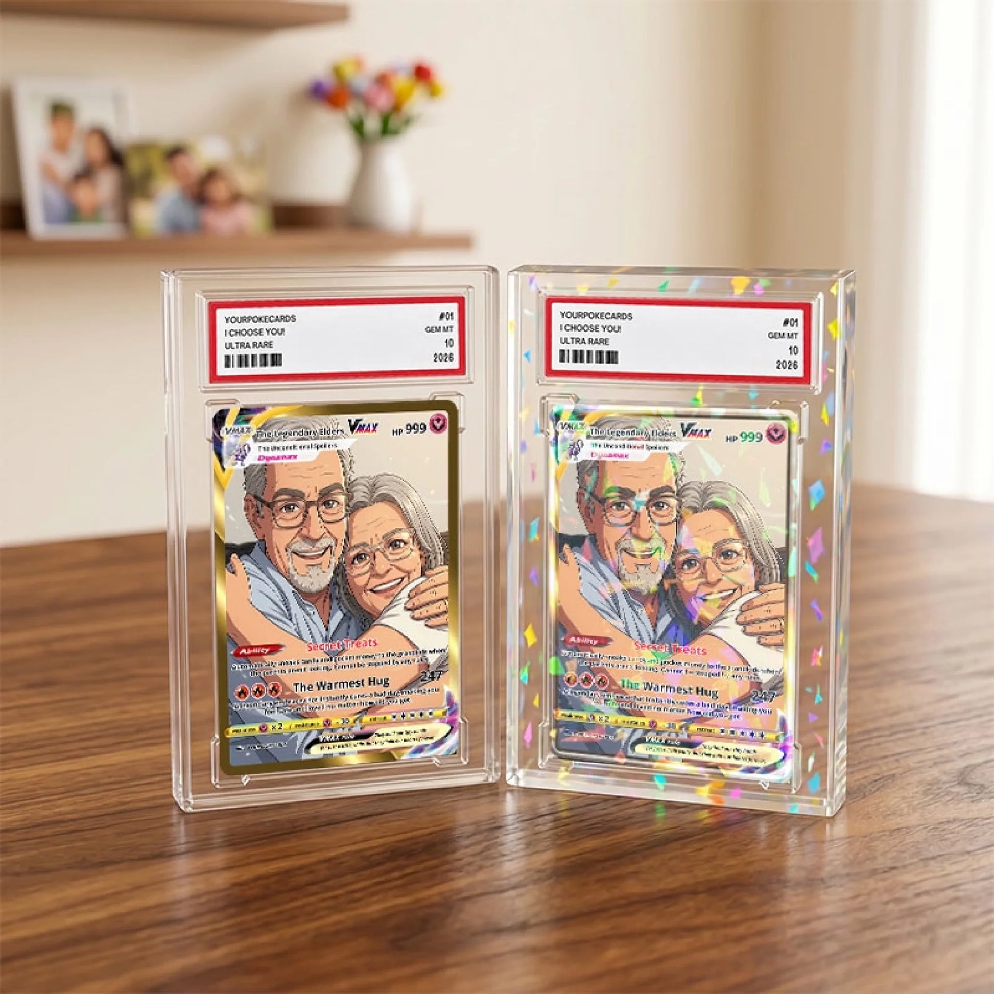Custom Grandparents Poke Cards - Personalized Family Trading Card - Sentimental Anime Portrait Gift for Grandma & Grandpa - YPC-183