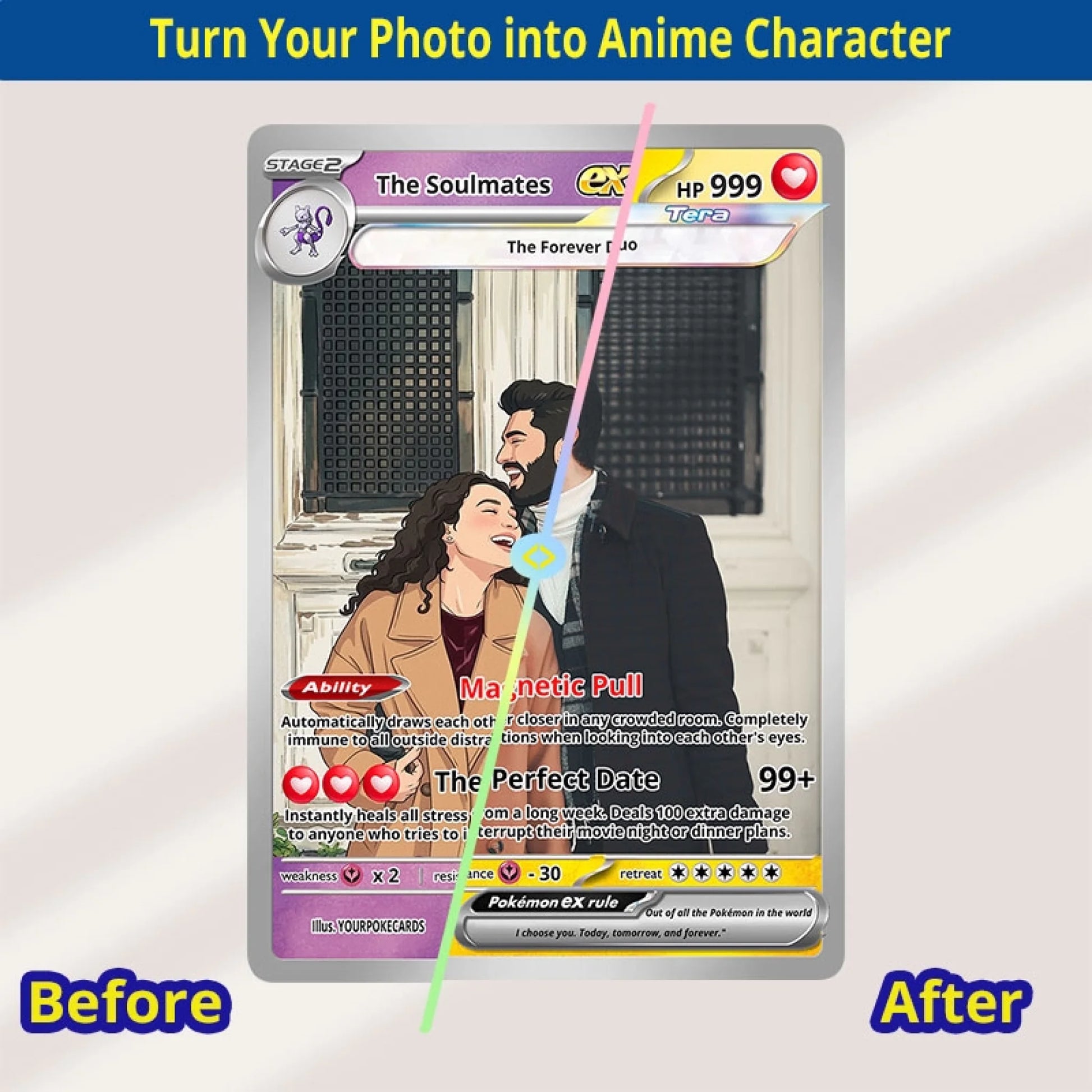 Custom Couple Poke Cards - Personalized Anniversary Trading Card - Romantic Anime Portrait Gift for Boyfriend & Girlfriend - YPC-194