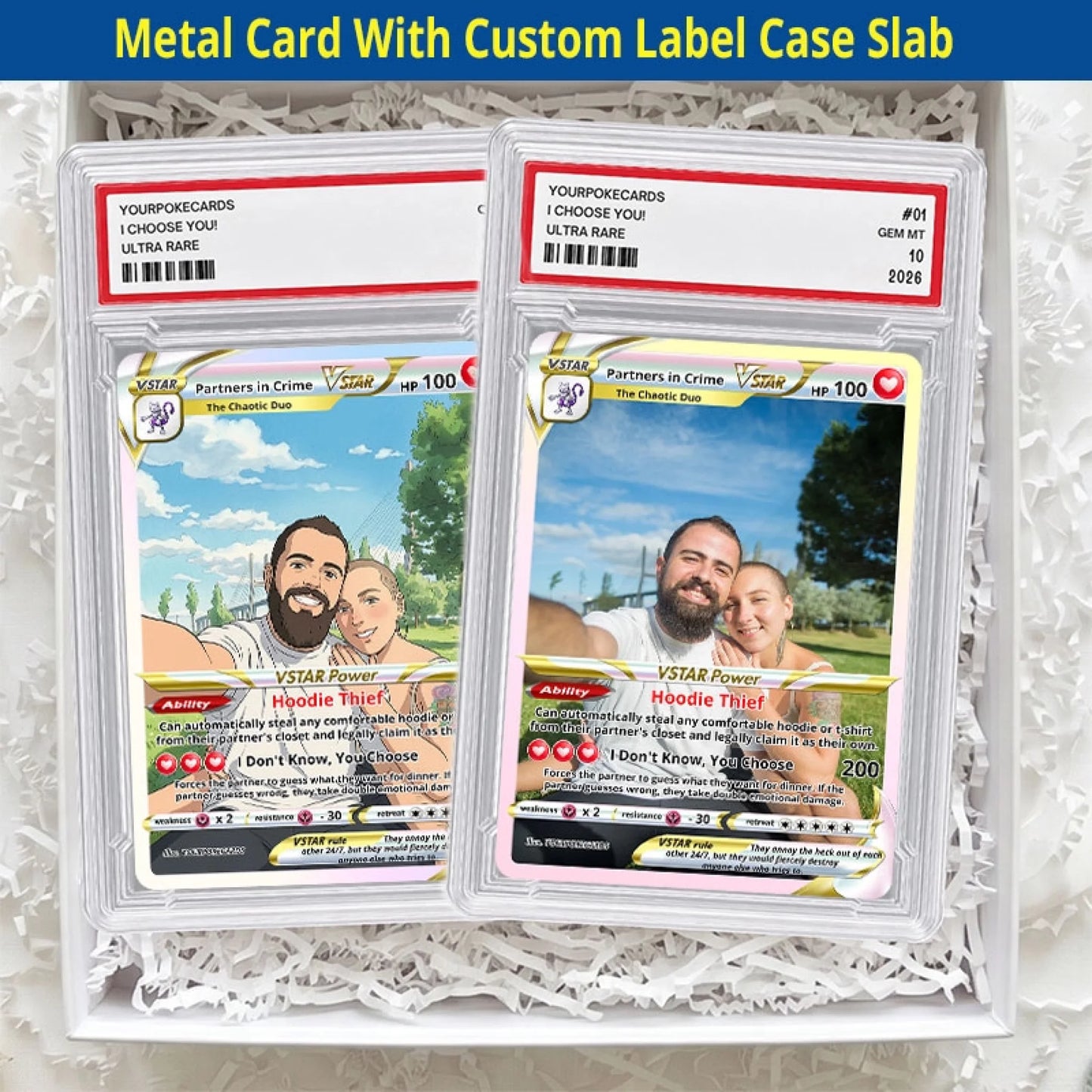 Funny Custom Couple Poke Cards - Personalized Anniversary Trading Card - Hilarious Anime Portrait Gift for Boyfriend & Girlfriend - YPC-205
