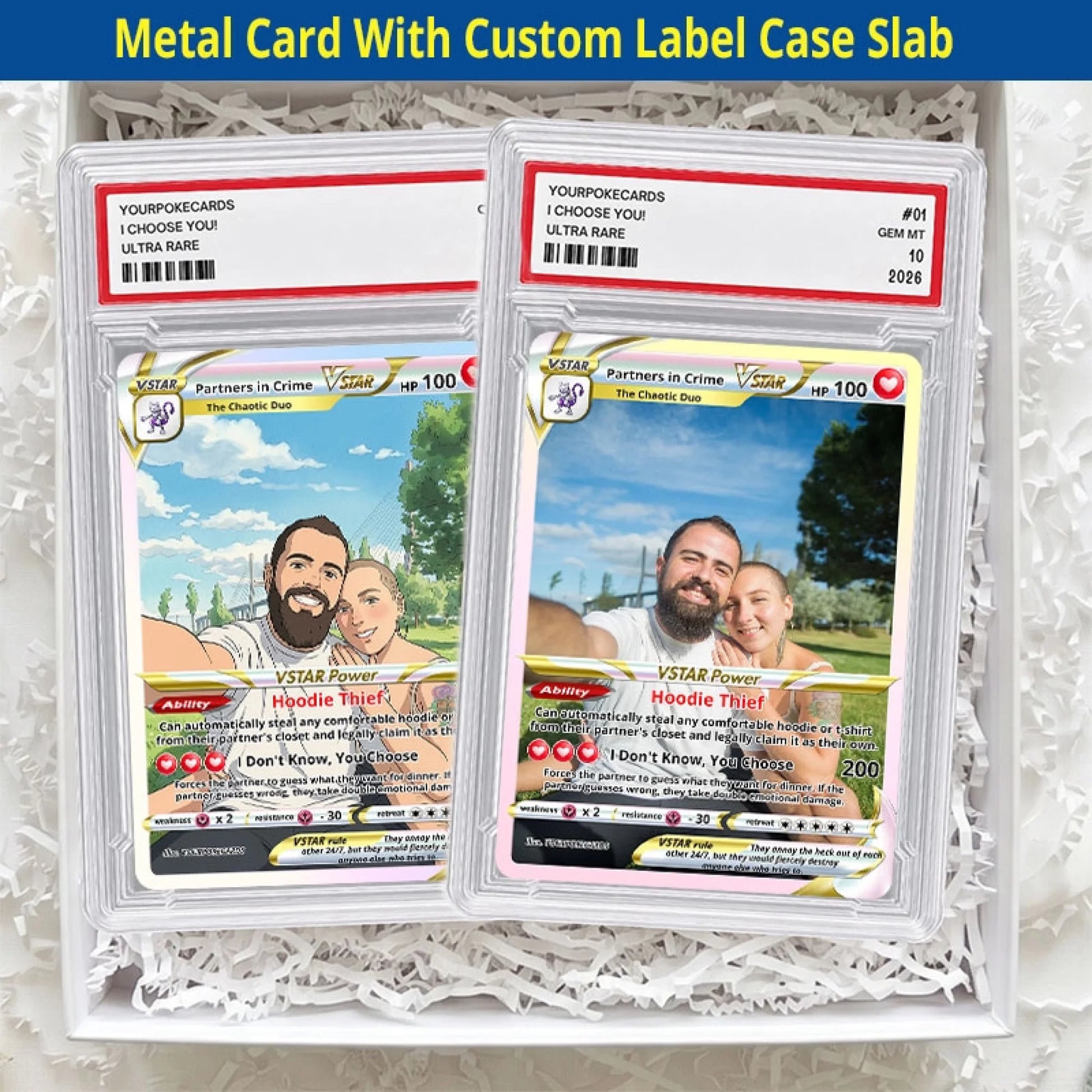 Funny Custom Couple Poke Cards - Personalized Anniversary Trading Card - Hilarious Anime Portrait Gift for Boyfriend & Girlfriend - YPC-205
