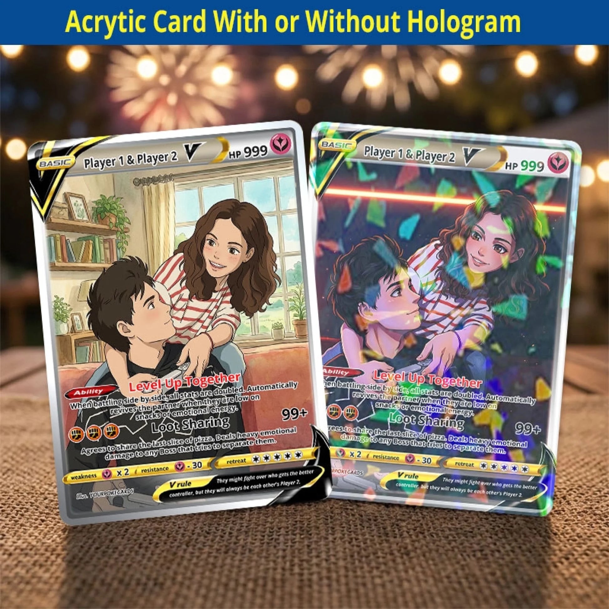 Custom Gamer Couple Poke Cards - Player 1 & Player 2 Trading Card - Geeky Anime Portrait Gift for Boyfriend & Girlfriend - YPC-211
