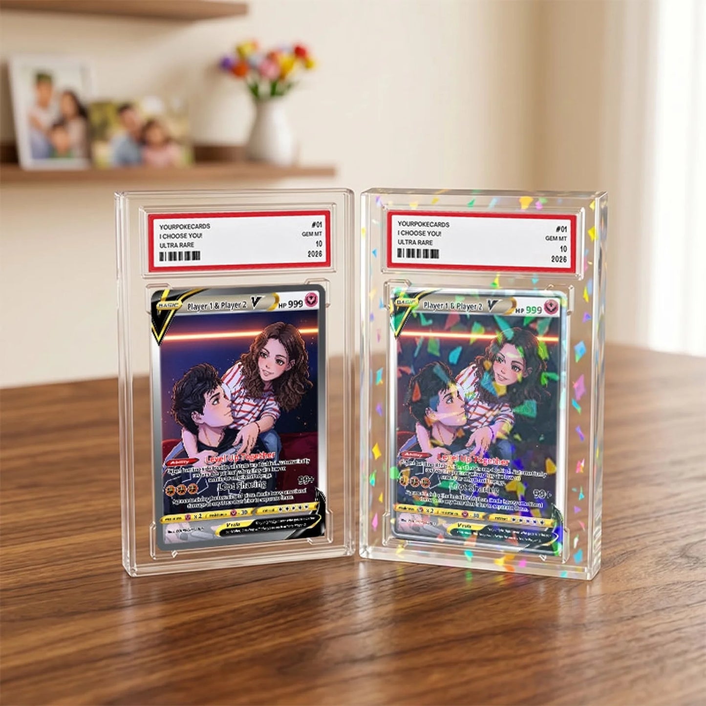 Custom Gamer Couple Poke Cards - Player 1 & Player 2 Trading Card - Geeky Anime Portrait Gift for Boyfriend & Girlfriend - YPC-213