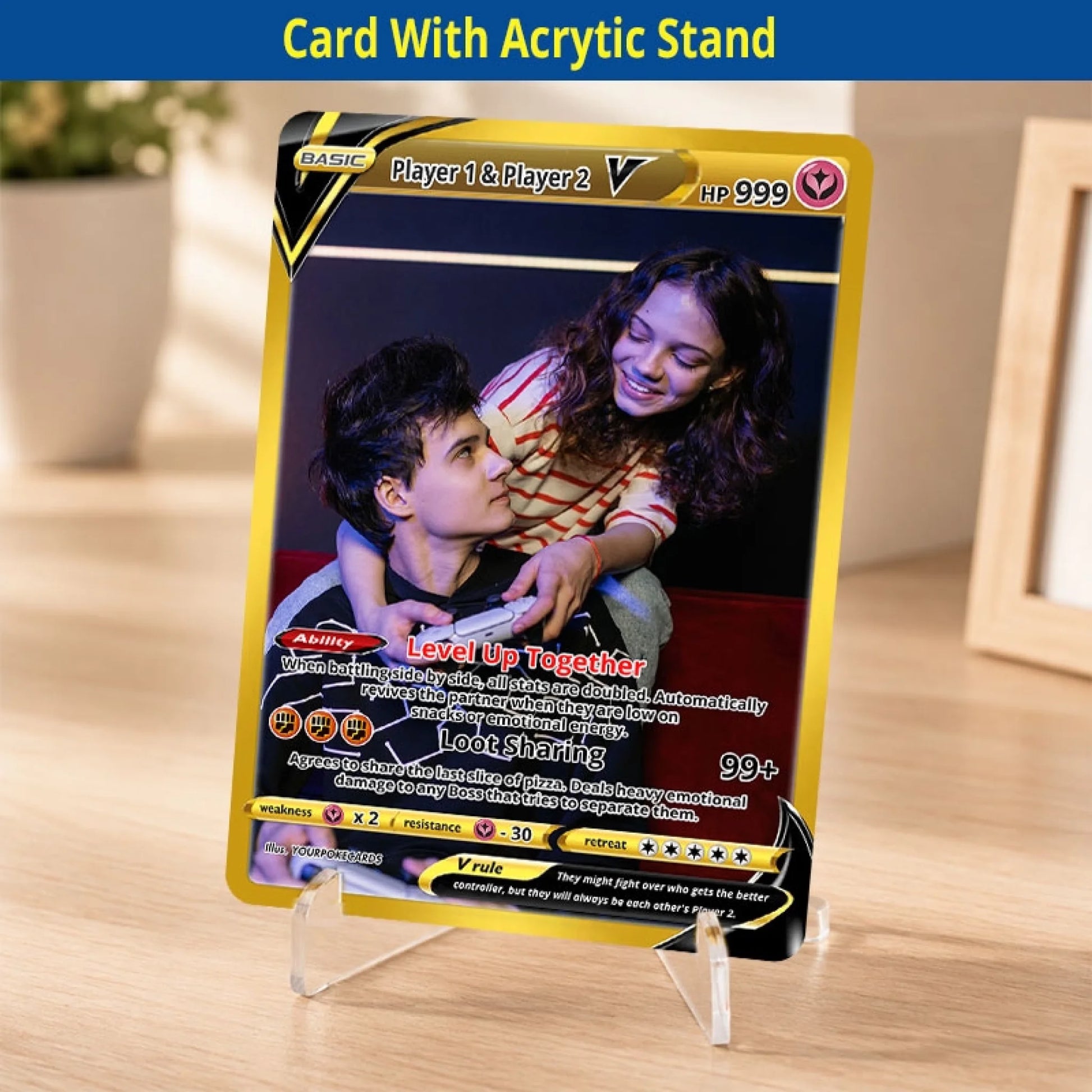 Custom Gamer Couple Poke Cards - Player 1 & Player 2 Trading Card - Geeky Anime Portrait Gift for Boyfriend & Girlfriend - YPC-216