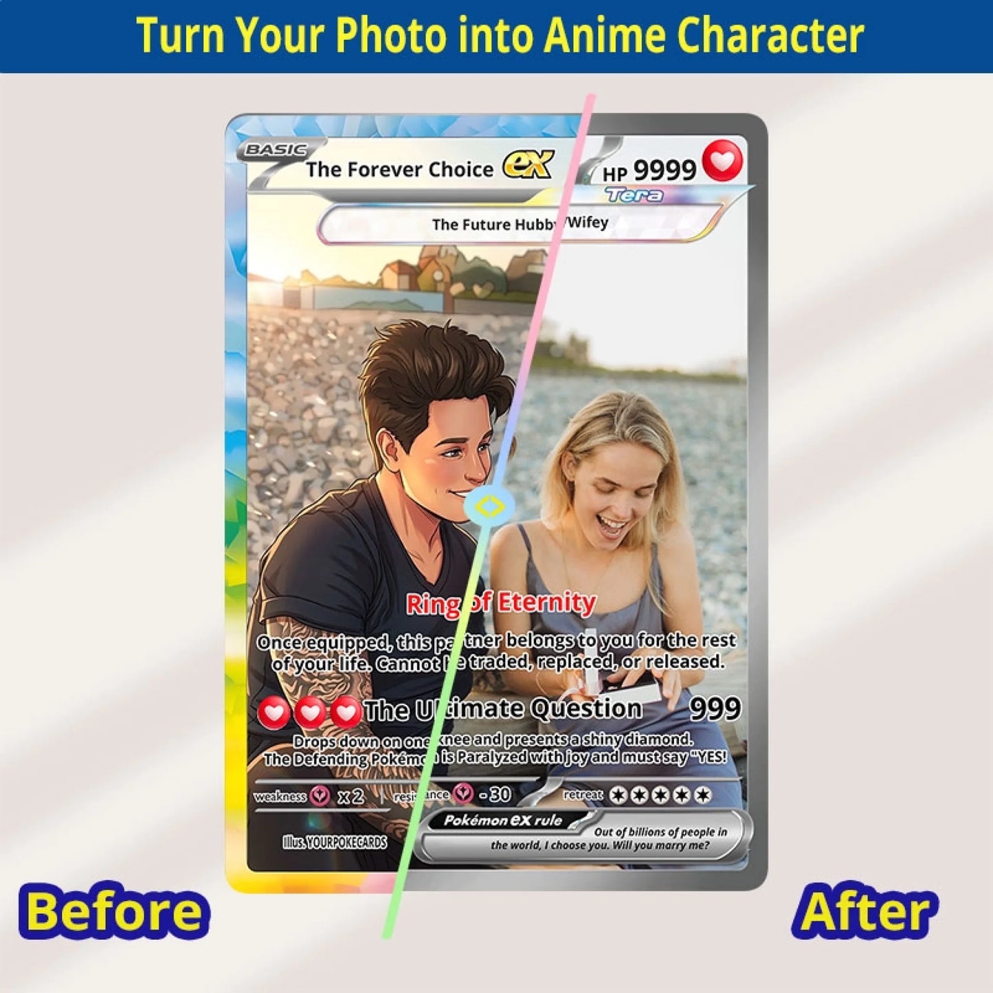 Will You Marry Me Custom Poke Cards - Personalized Engagement Trading Card - Unique Proposal Anime Portrait Gift - YPC-234