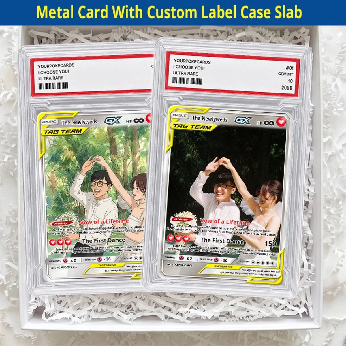 Custom Wedding Poke Cards - Bride & Groom Personalized Trading Card - Just Married Anime Portrait Keepsake - YPC-245