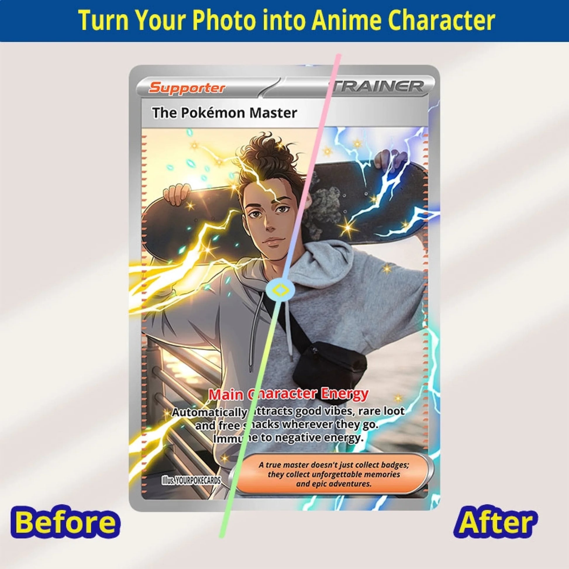 Custom Trainer Poke Cards - Personalized Anime Portrait Trading Card - Unique Birthday Gift for Him & Her - YPC-264
