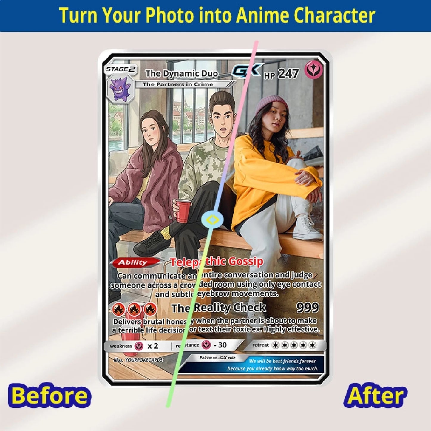 Custom Best Friend Poke Cards - Personalized Bestie Trading Card - Funny Anime Portrait Friendship Gift - YPC-274