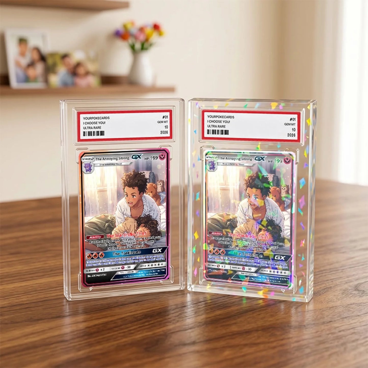 Funny Custom Sibling Poke Cards - Personalized Brother & Sister Trading Card - Gag Anime Portrait Gift - YPC-285