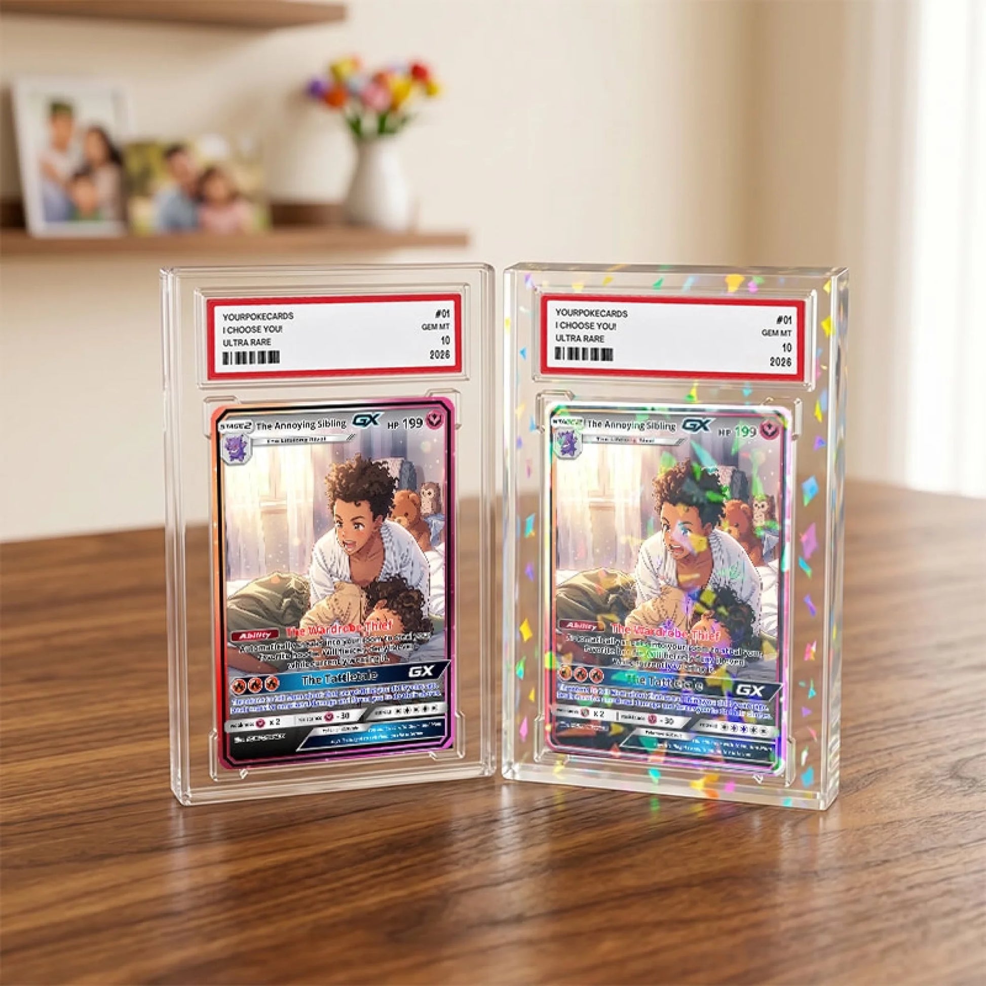 Funny Custom Sibling Poke Cards - Personalized Brother & Sister Trading Card - Gag Anime Portrait Gift - YPC-285
