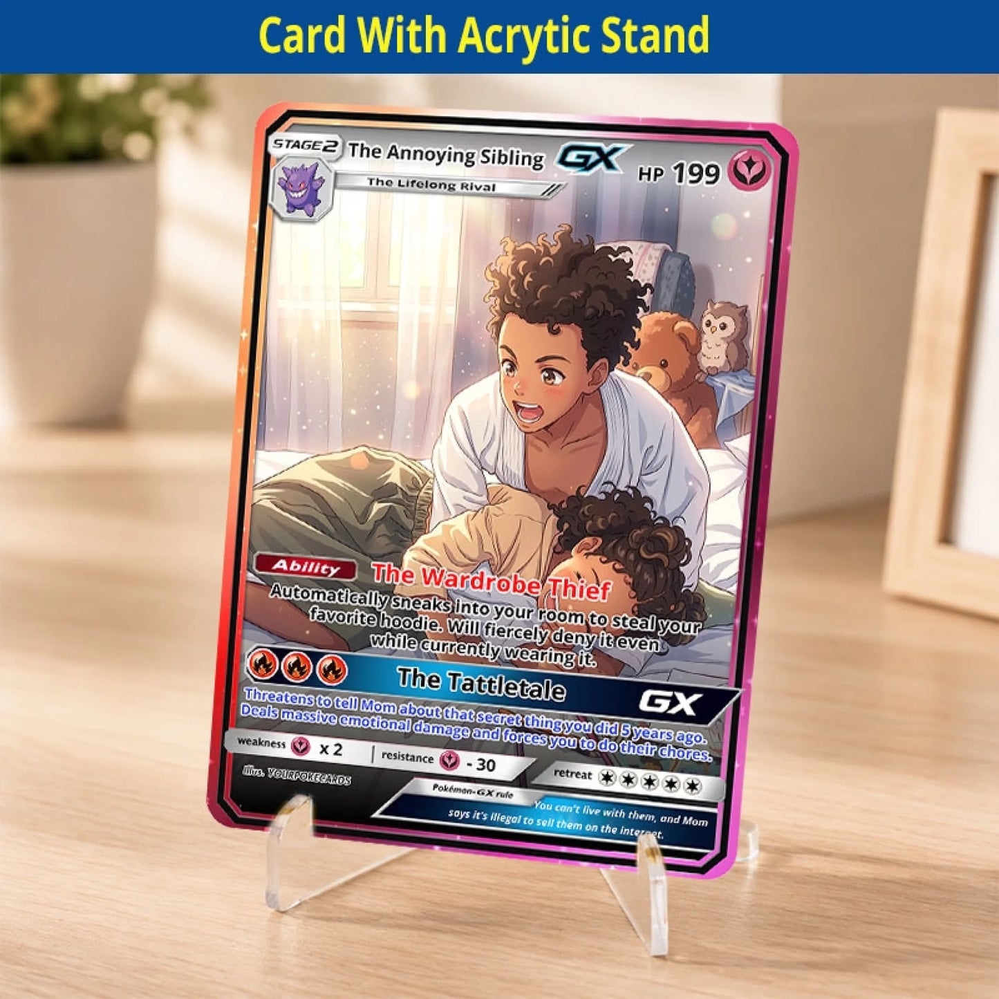Funny Custom Sibling Poke Cards - Personalized Brother & Sister Trading Card - Gag Anime Portrait Gift - YPC-286