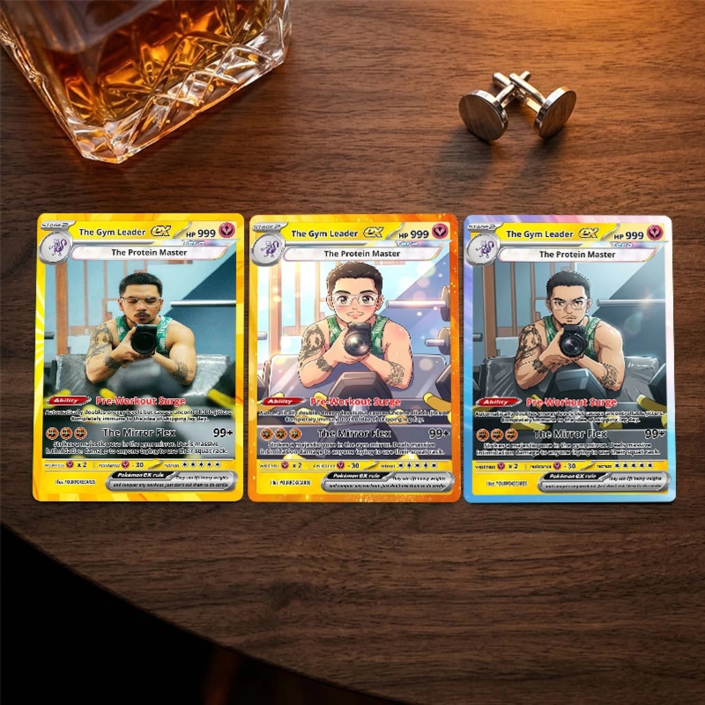 Custom Gym Leader Poke Cards - Personalized Fitness Trading Card - Funny Gym Bro Anime Portrait Gift - YPC-292