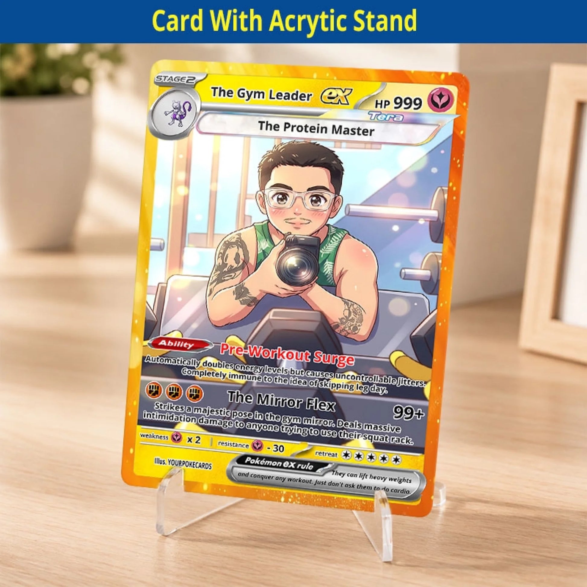 Custom Gym Leader Poke Cards - Personalized Fitness Trading Card - Funny Gym Bro Anime Portrait Gift - YPC-296