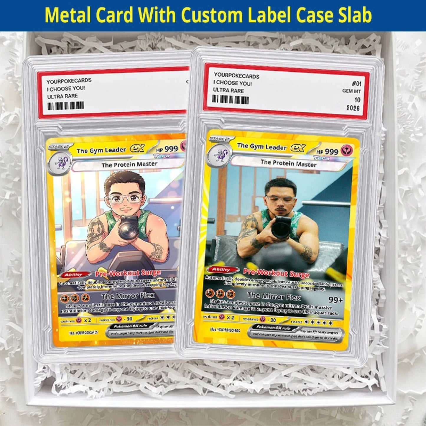 Custom Gym Leader Poke Cards - Personalized Fitness Trading Card - Funny Gym Bro Anime Portrait Gift - YPC-295