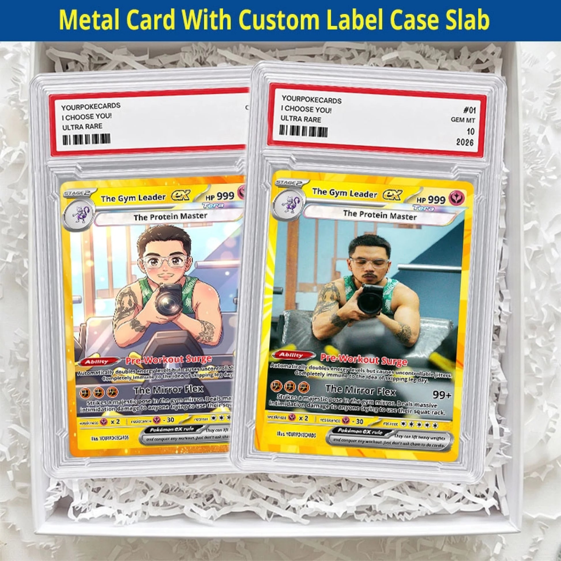 Custom Gym Leader Poke Cards - Personalized Fitness Trading Card - Funny Gym Bro Anime Portrait Gift - YPC-295