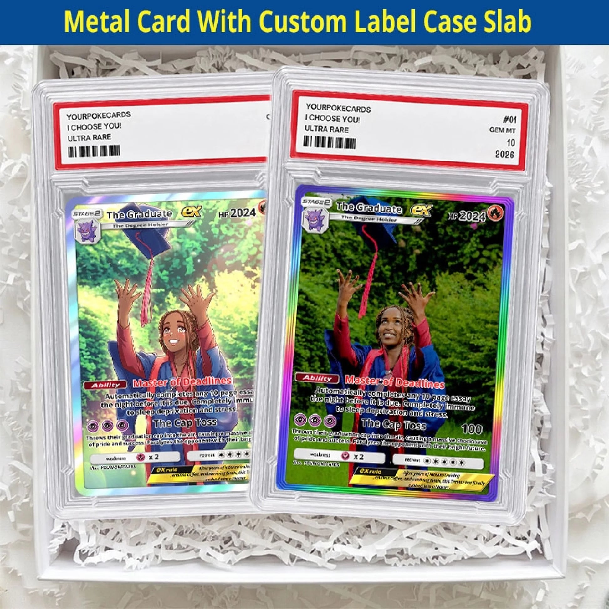 Custom Graduation Poke Cards - Personalized Grad Trading Card - Level Up Anime Portrait Gift - YPC-301