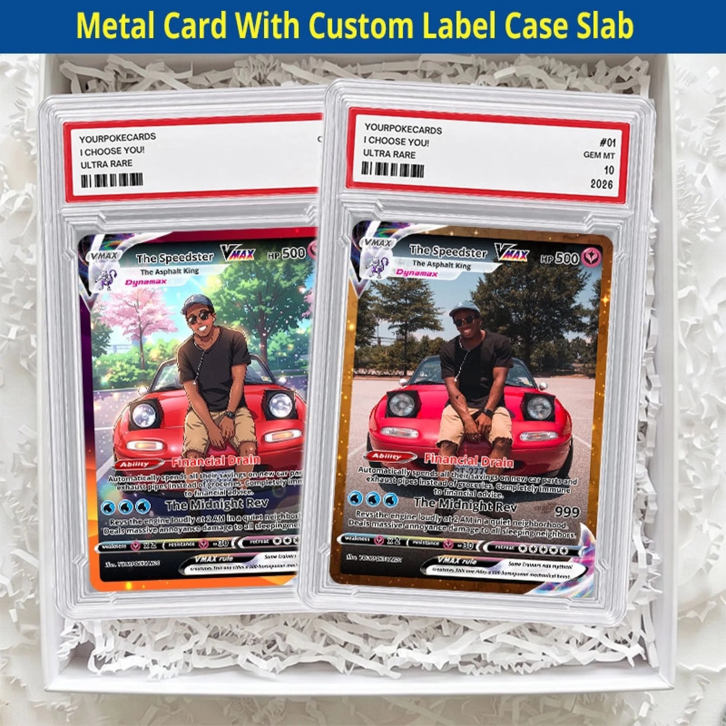 Custom Car Poke Cards - Personalized Vehicle Trading Card - Anime Portrait Gift for Car Guy & Gearhead - YPC-315