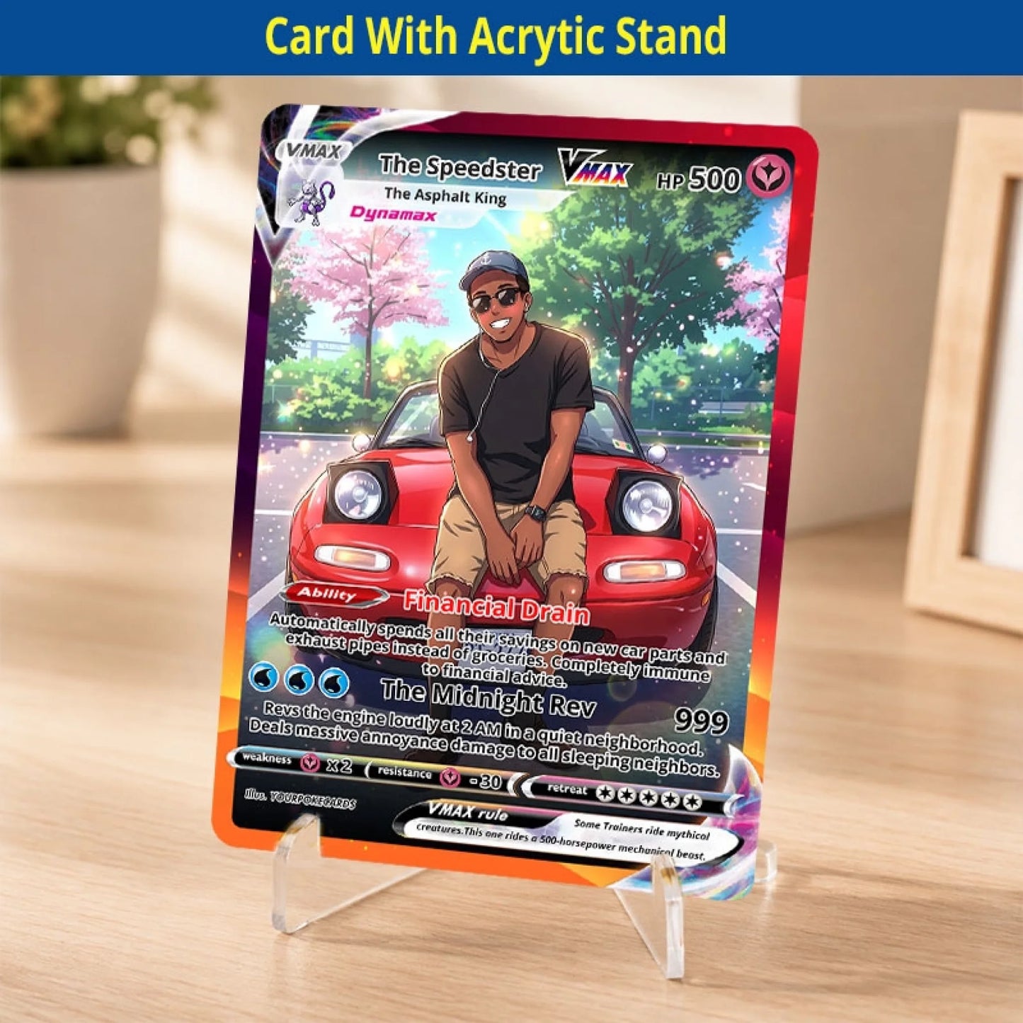 Custom Car Poke Cards - Personalized Vehicle Trading Card - Anime Portrait Gift for Car Guy & Gearhead - YPC-316