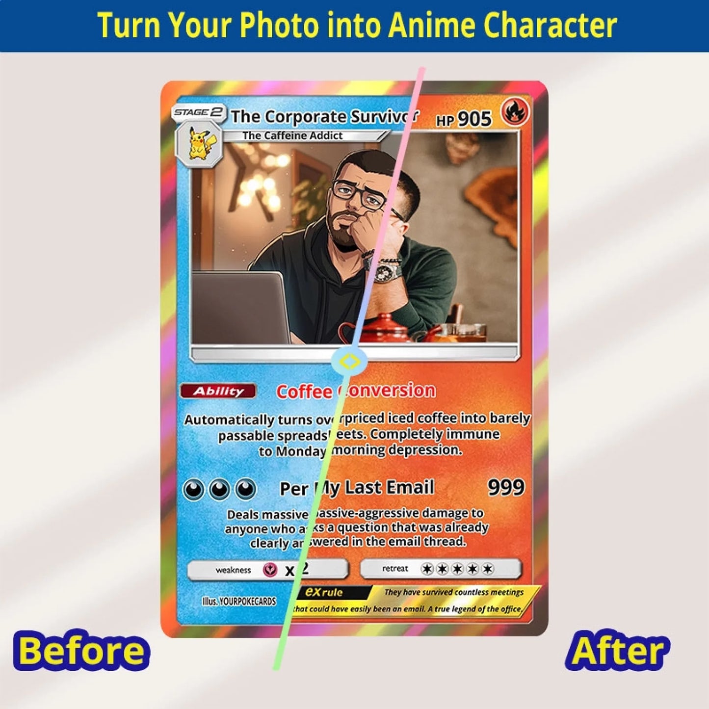 Funny Custom Coworker Poke Cards - Personalized Boss Trading Card - Office Farewell Anime Portrait Gift - YPC-324