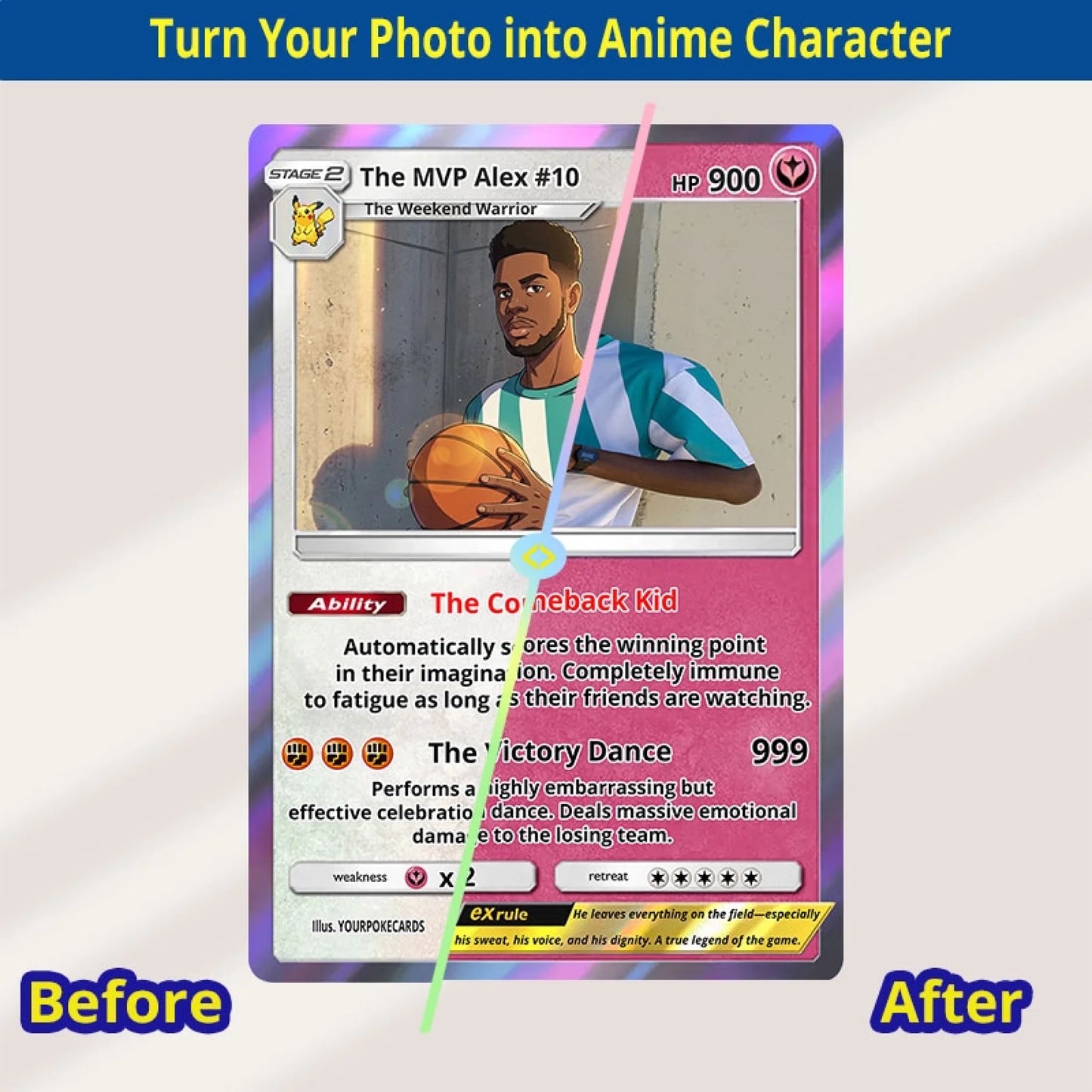 Custom Sports Poke Cards - Personalized Athlete Trading Card - Anime Portrait Gift For Him - YPC-333
