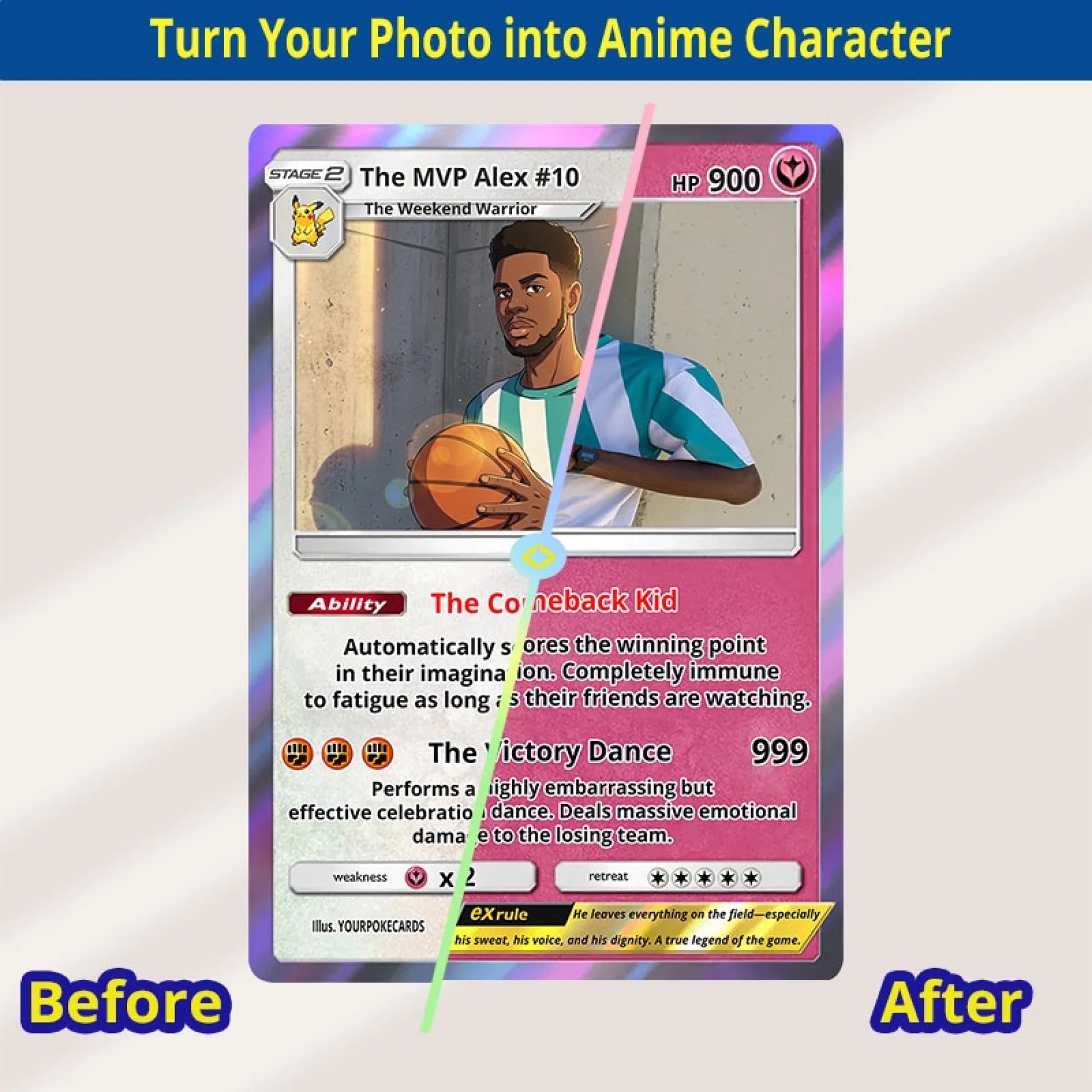 Custom Sports Poke Cards - Personalized Athlete Trading Card - Anime Portrait Gift For Him - YPC-333