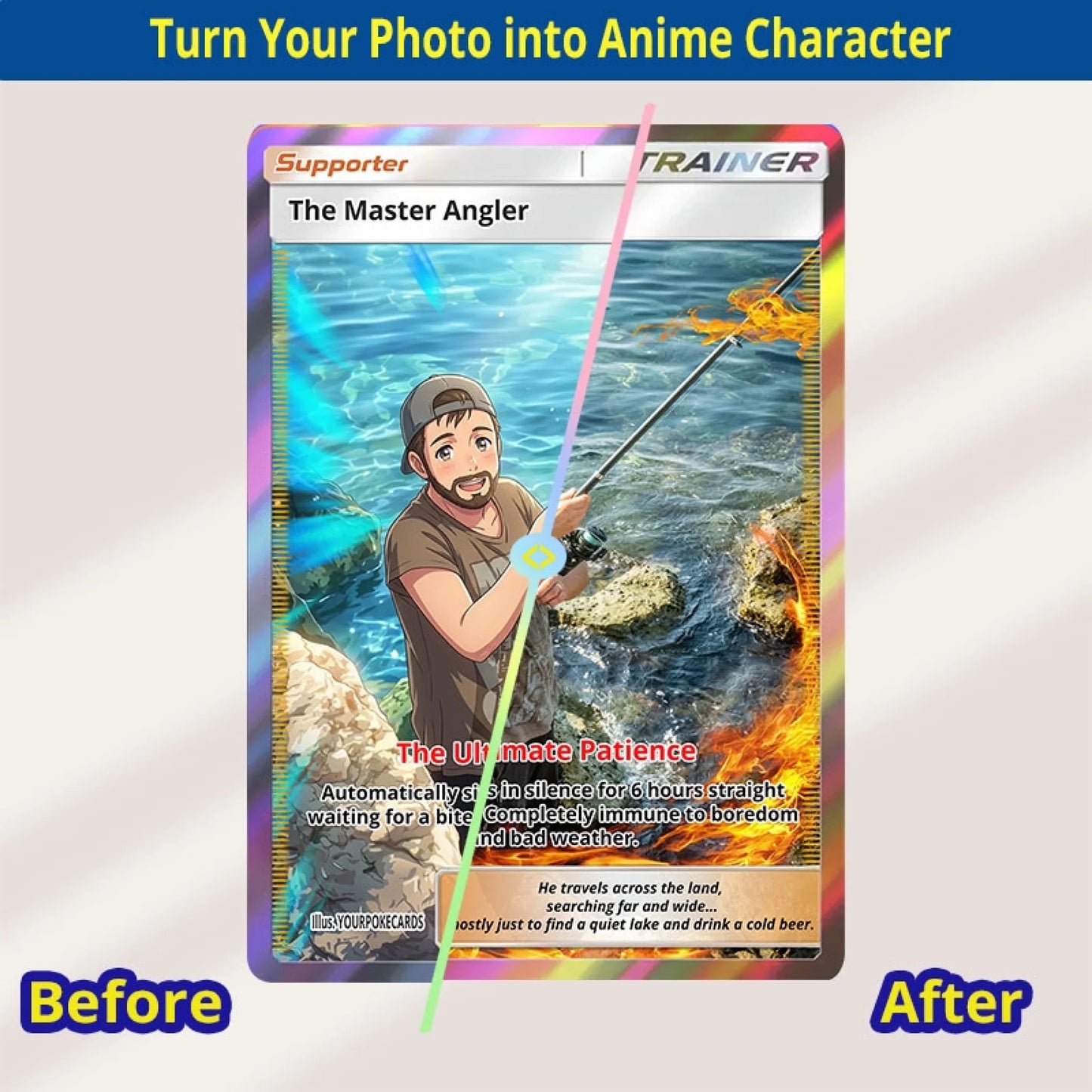 Custom Fishing Poke Cards - Personalized Fisherman Trading Card - Anime Portrait Gift For Him - YPC-344
