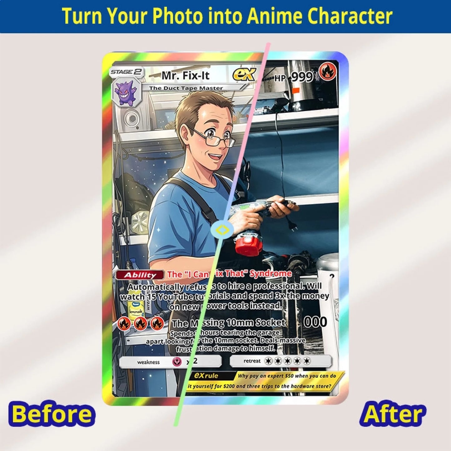 Custom Handyman Poke Cards - Personalized Mr. Fix-It Trading Card - Funny DIY Dad & Boyfriend Gift - YPC-355
