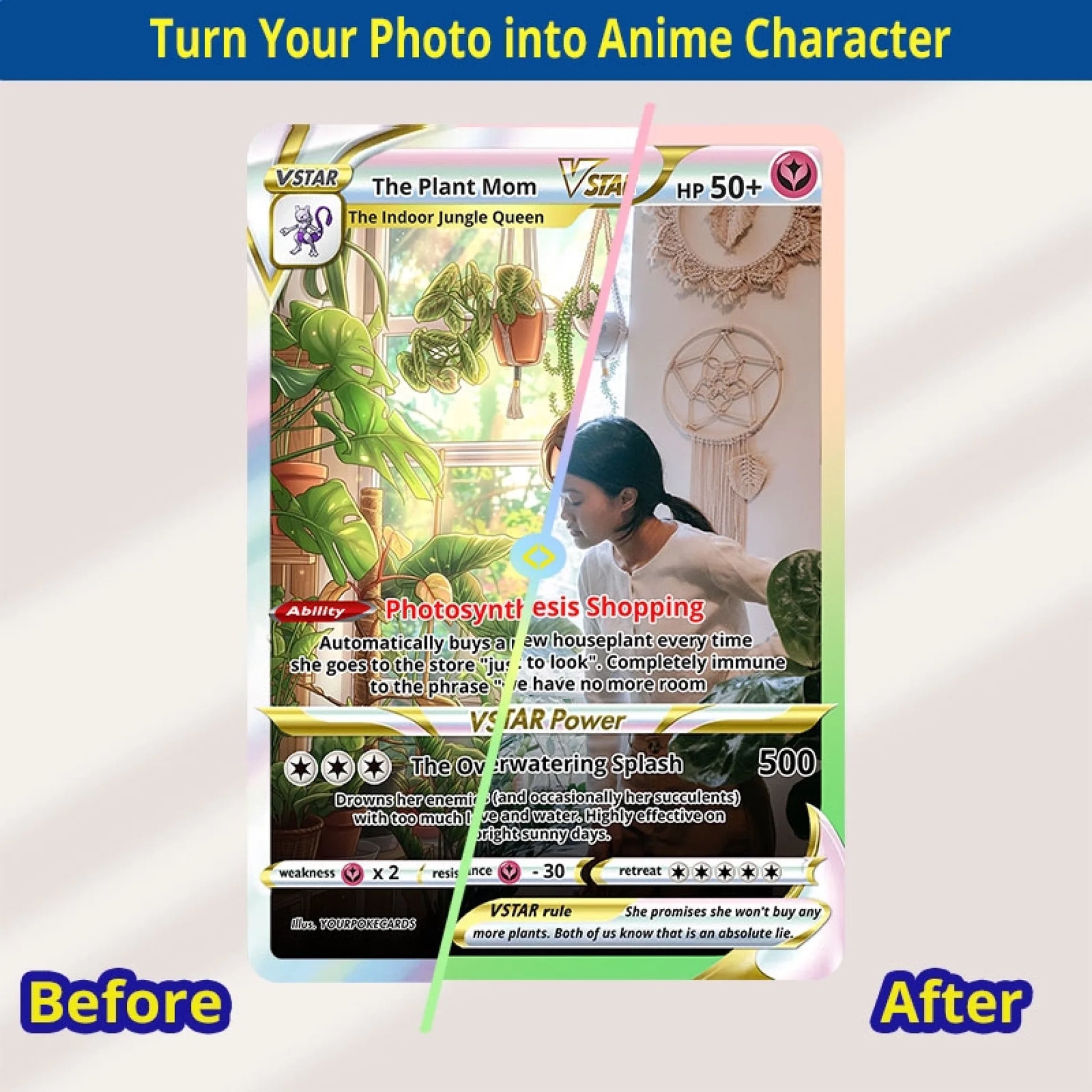 Custom Plant Mom Poke Cards - Personalized Plant Lover Trading Card - Funny Anime Portrait Gift For Her - YPC-364