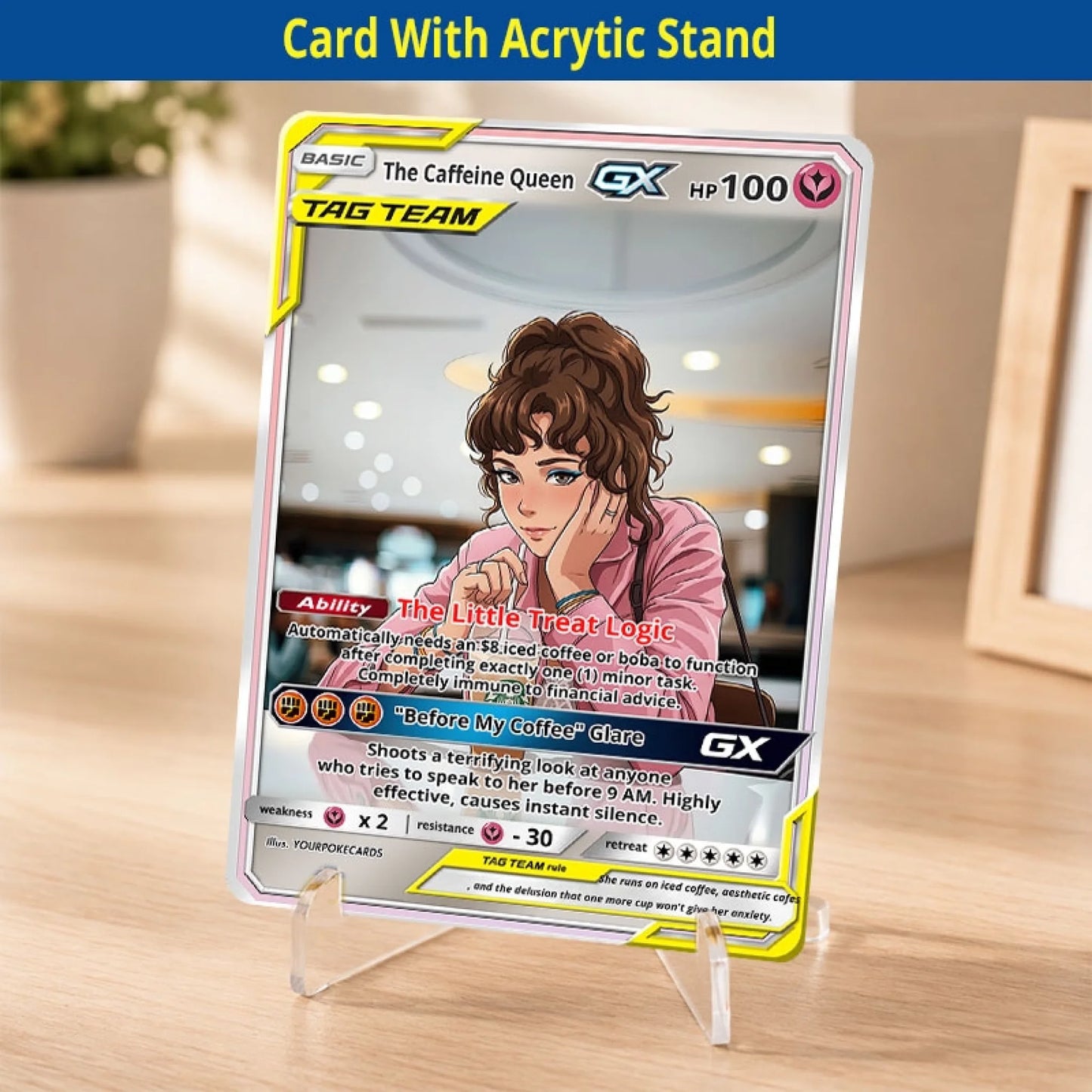 Custom Coffee & Boba Lover Poke Cards - Personalized Aesthetic Trading Card - Funny Anime Portrait Gift For Her - YPC-386