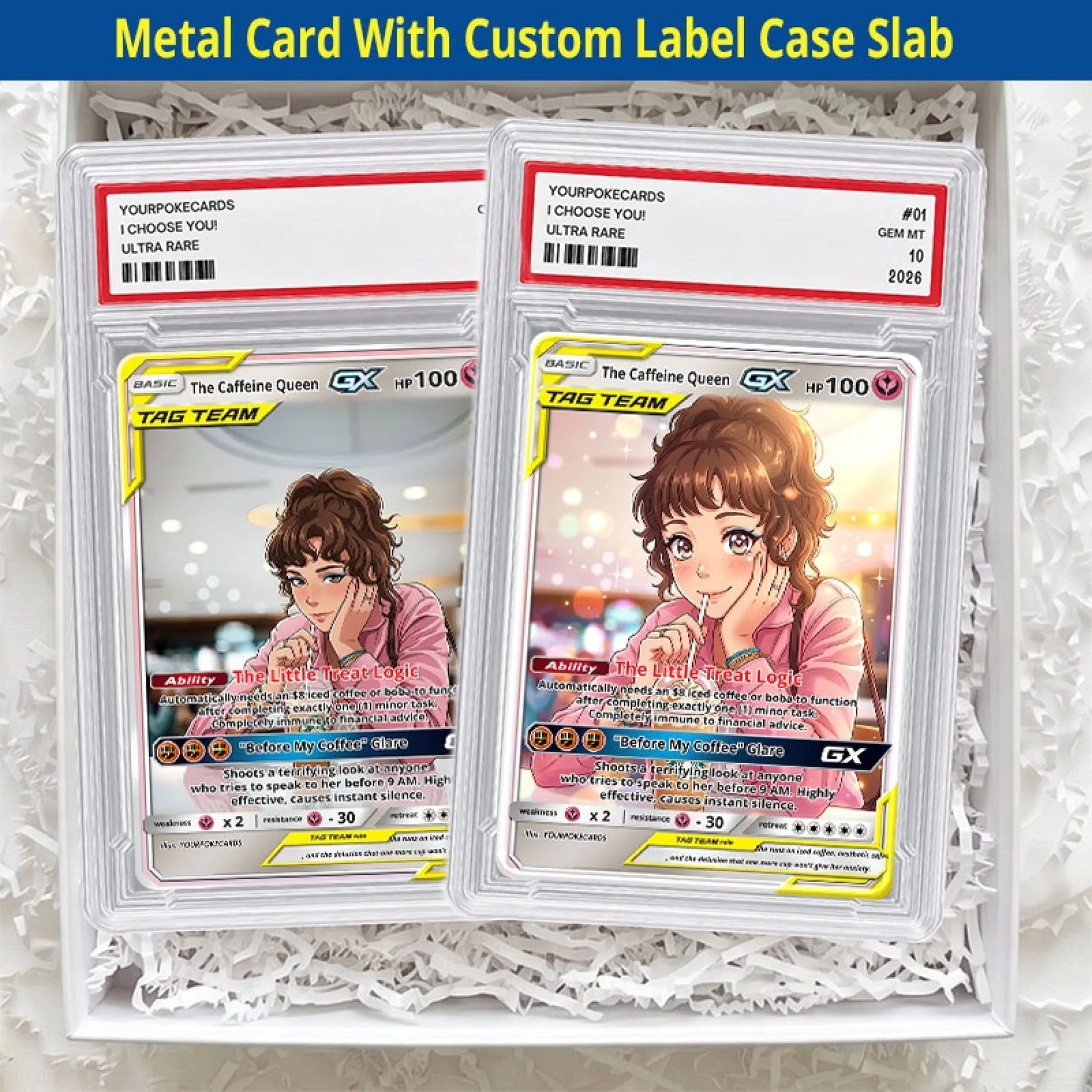 Custom Coffee & Boba Lover Poke Cards - Personalized Aesthetic Trading Card - Funny Anime Portrait Gift For Her - YPC-385
