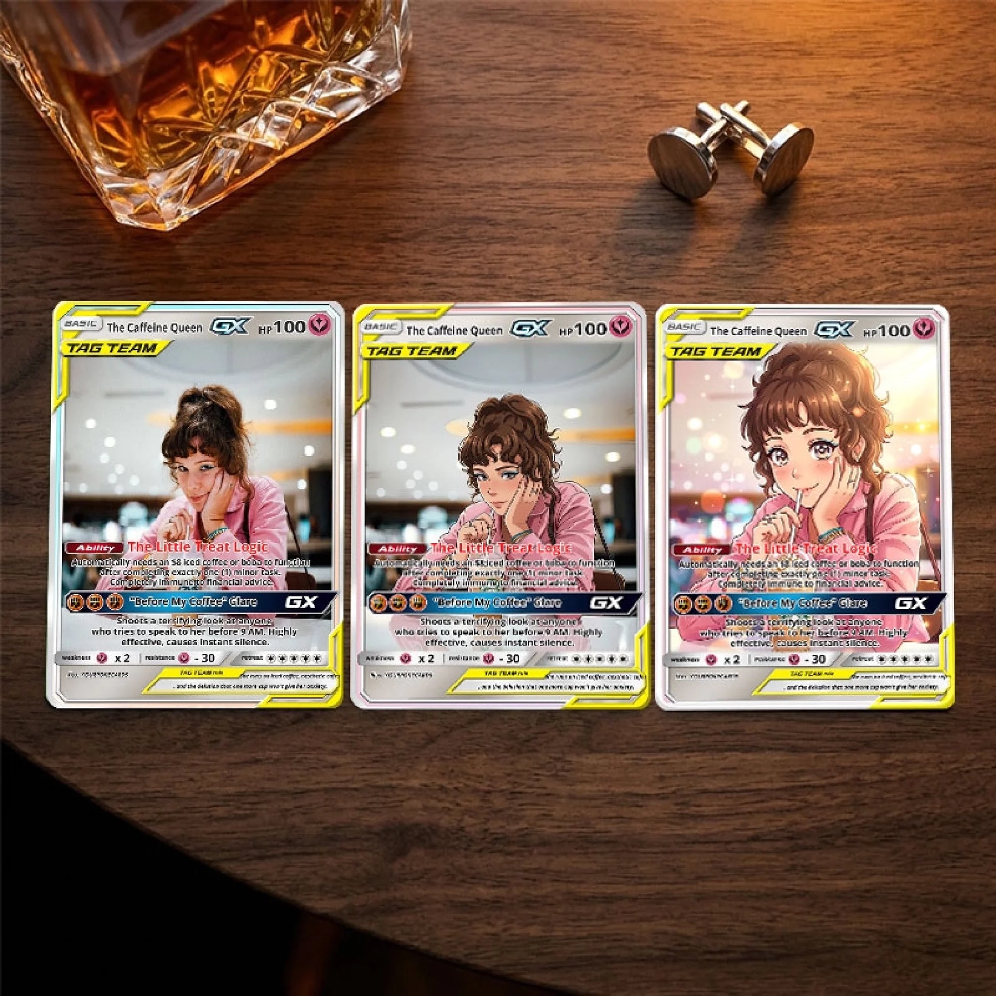 Custom Coffee & Boba Lover Poke Cards - Personalized Aesthetic Trading Card - Funny Anime Portrait Gift For Her - YPC-382
