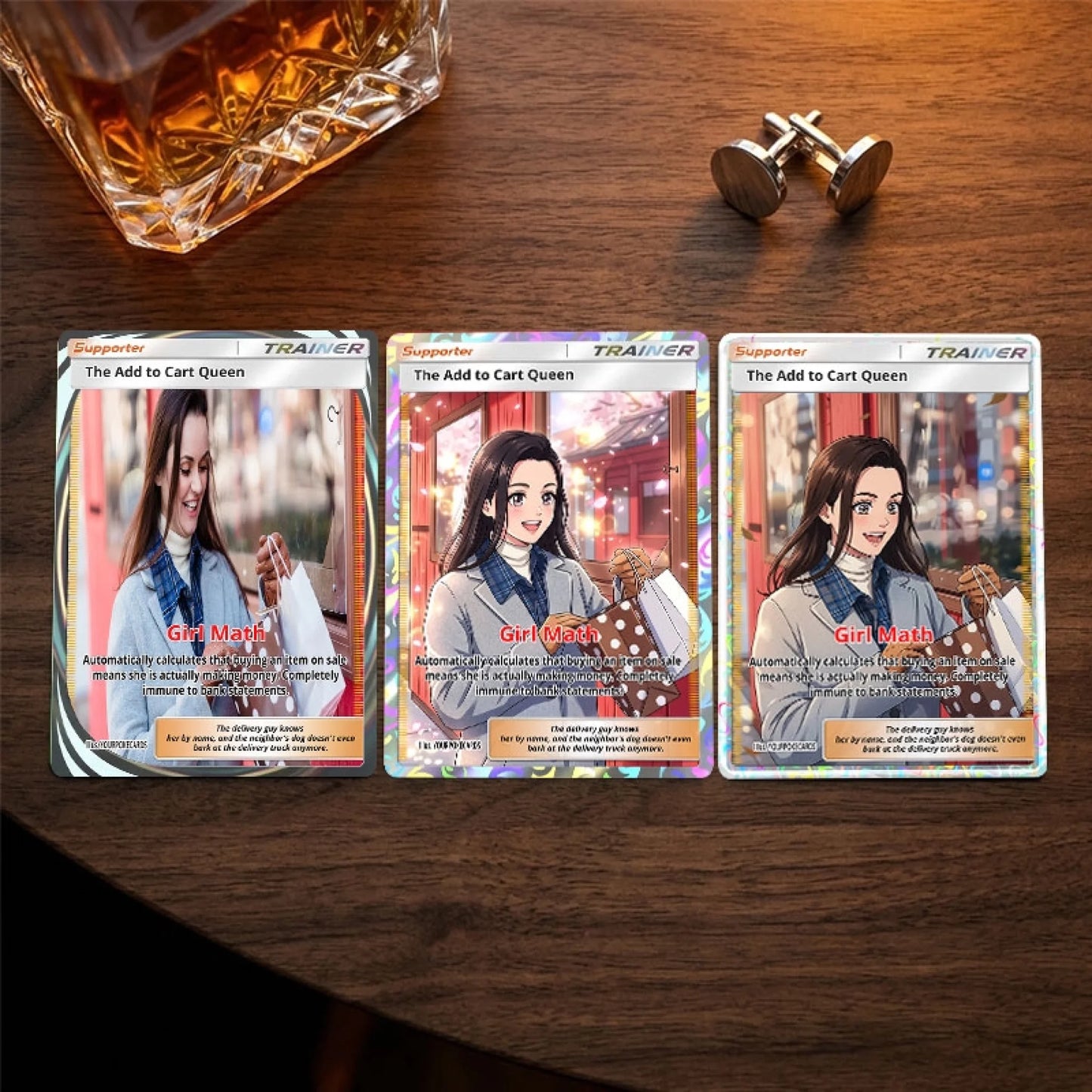 Custom Shopaholic Poke Cards - Personalized Retail Therapy Trading Card - Funny Anime Portrait Gift For Her - YPC-392