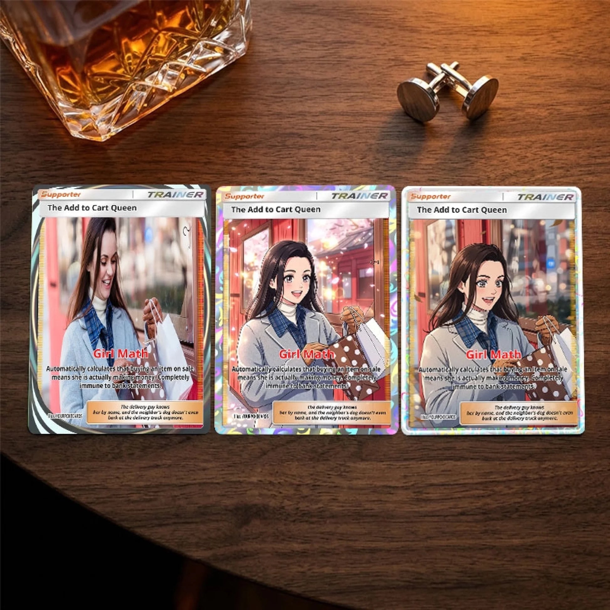 Custom Shopaholic Poke Cards - Personalized Retail Therapy Trading Card - Funny Anime Portrait Gift For Her - YPC-392