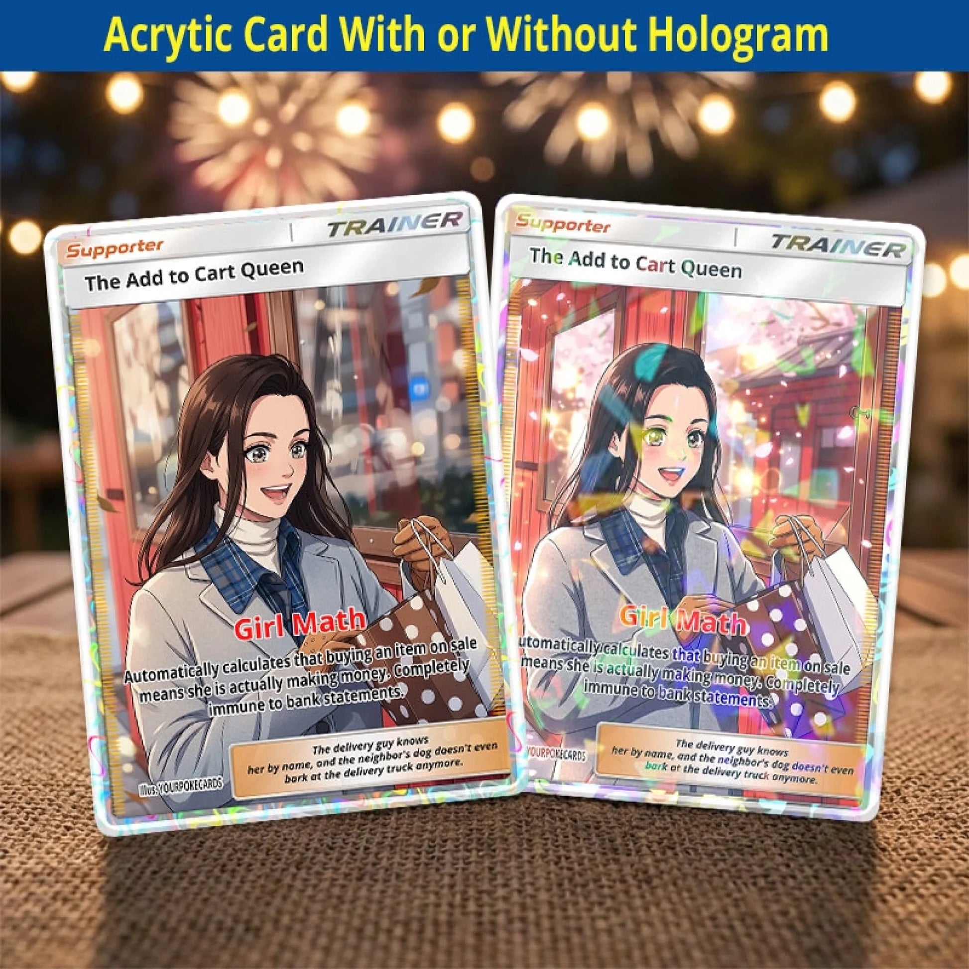 Custom Shopaholic Poke Cards - Personalized Retail Therapy Trading Card - Funny Anime Portrait Gift For Her - YPC-391
