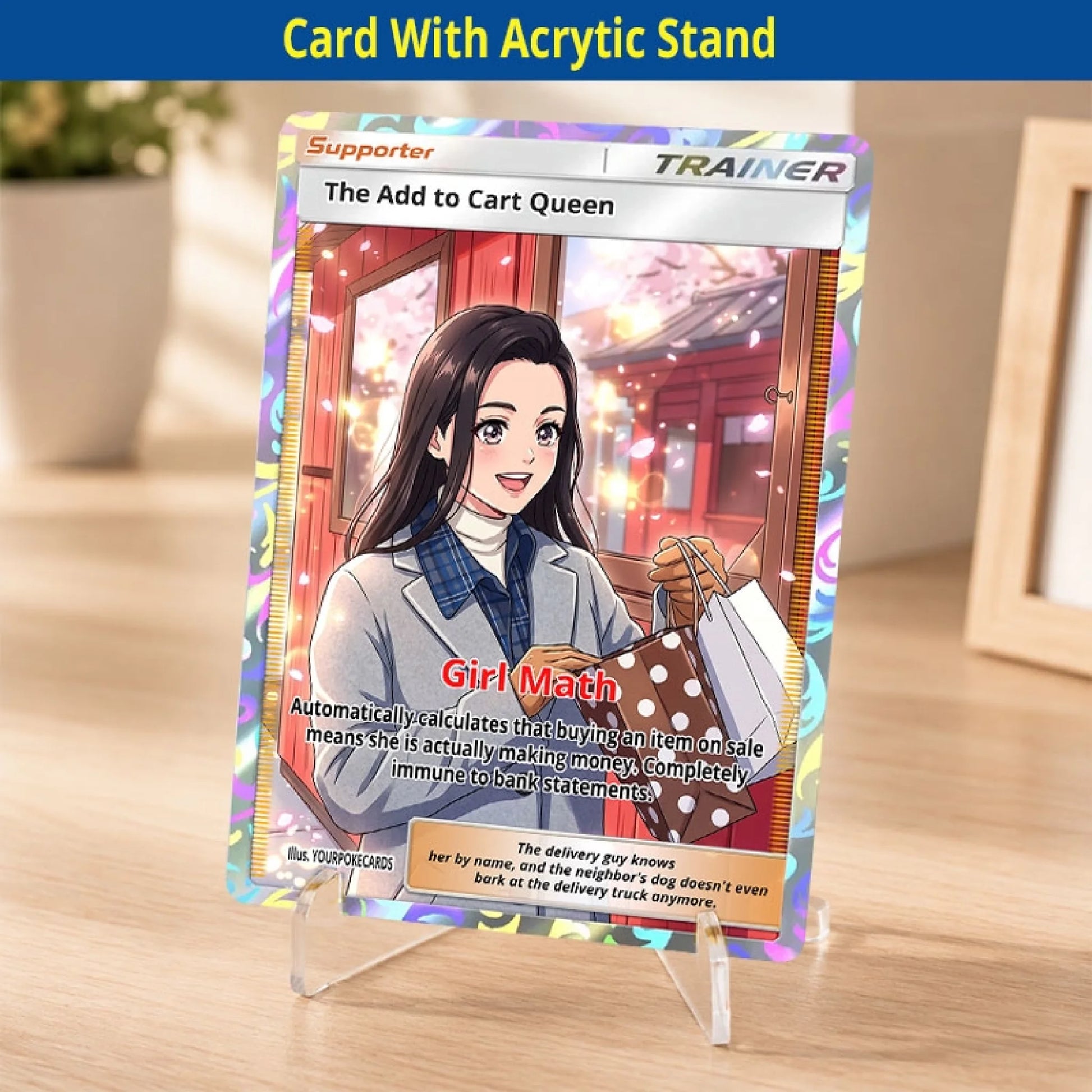 Custom Shopaholic Poke Cards - Personalized Retail Therapy Trading Card - Funny Anime Portrait Gift For Her - YPC-396
