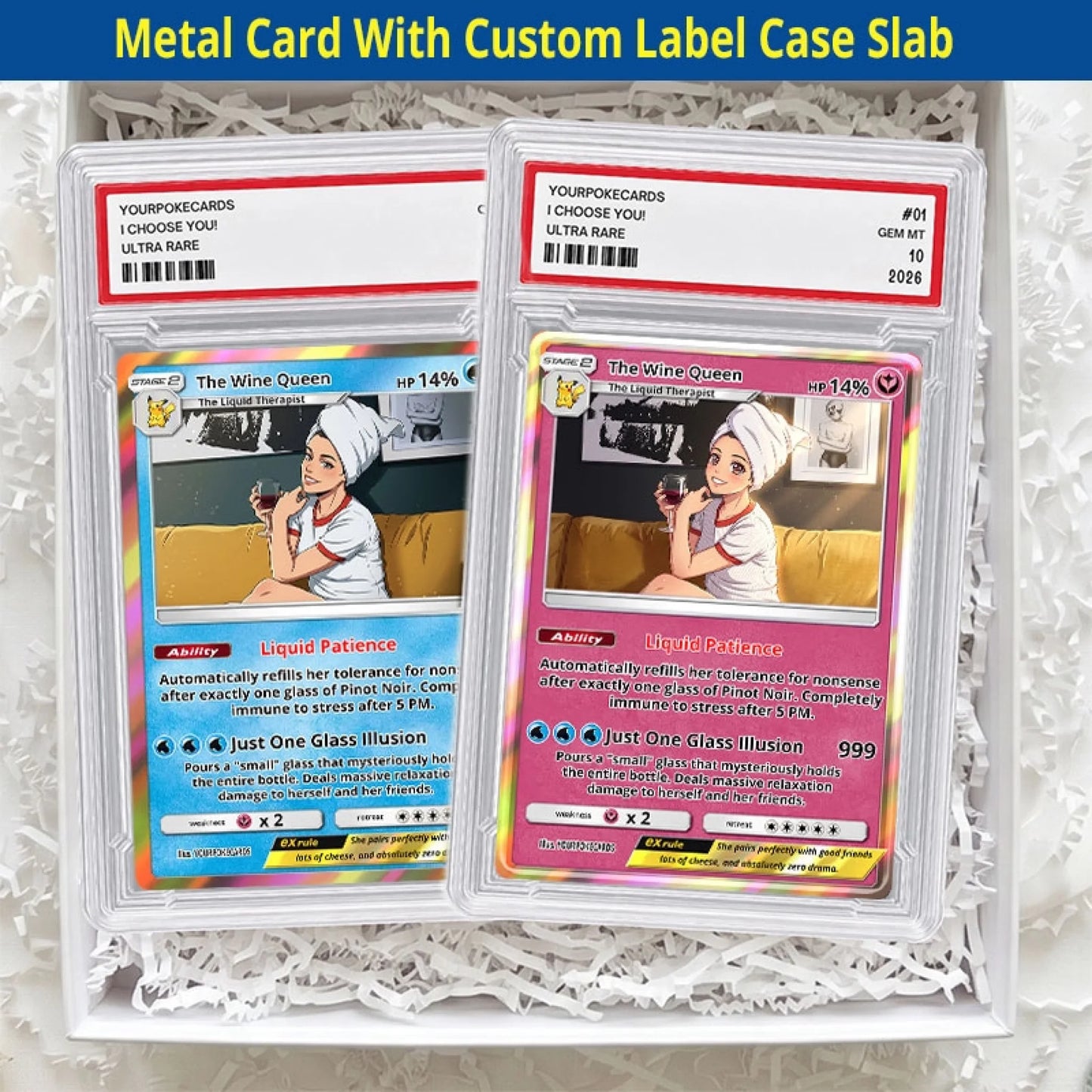 Custom Wine Lover Poke Cards - Personalized Sommelier Trading Card - Funny Anime Portrait Gift For Her - YPC-415