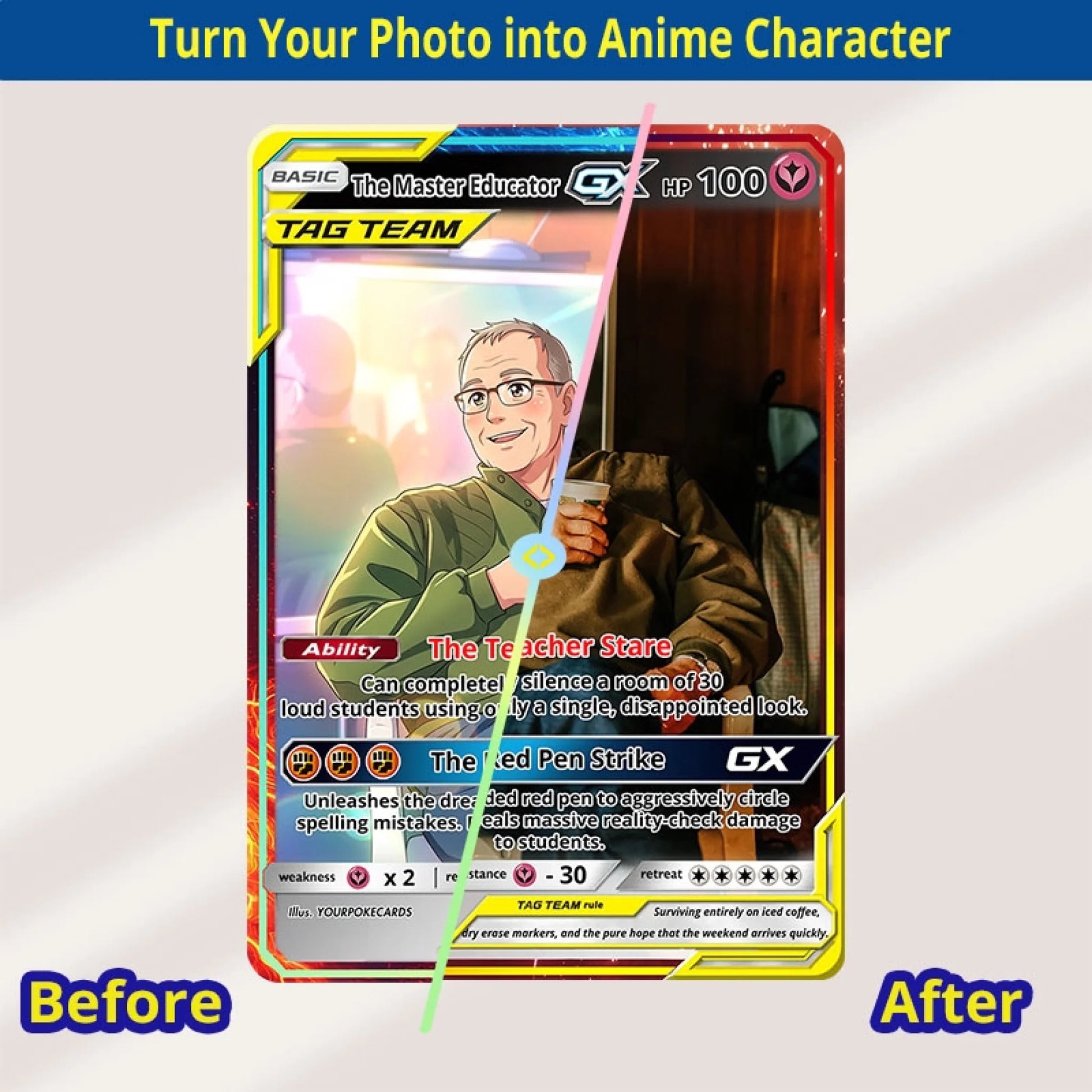 Custom Pokemon Cards Teacher Appreciation Gift, Personalized Pokemon Card Custom Animated Style, Customizable Pokemon Cards - YPC-48 (1)